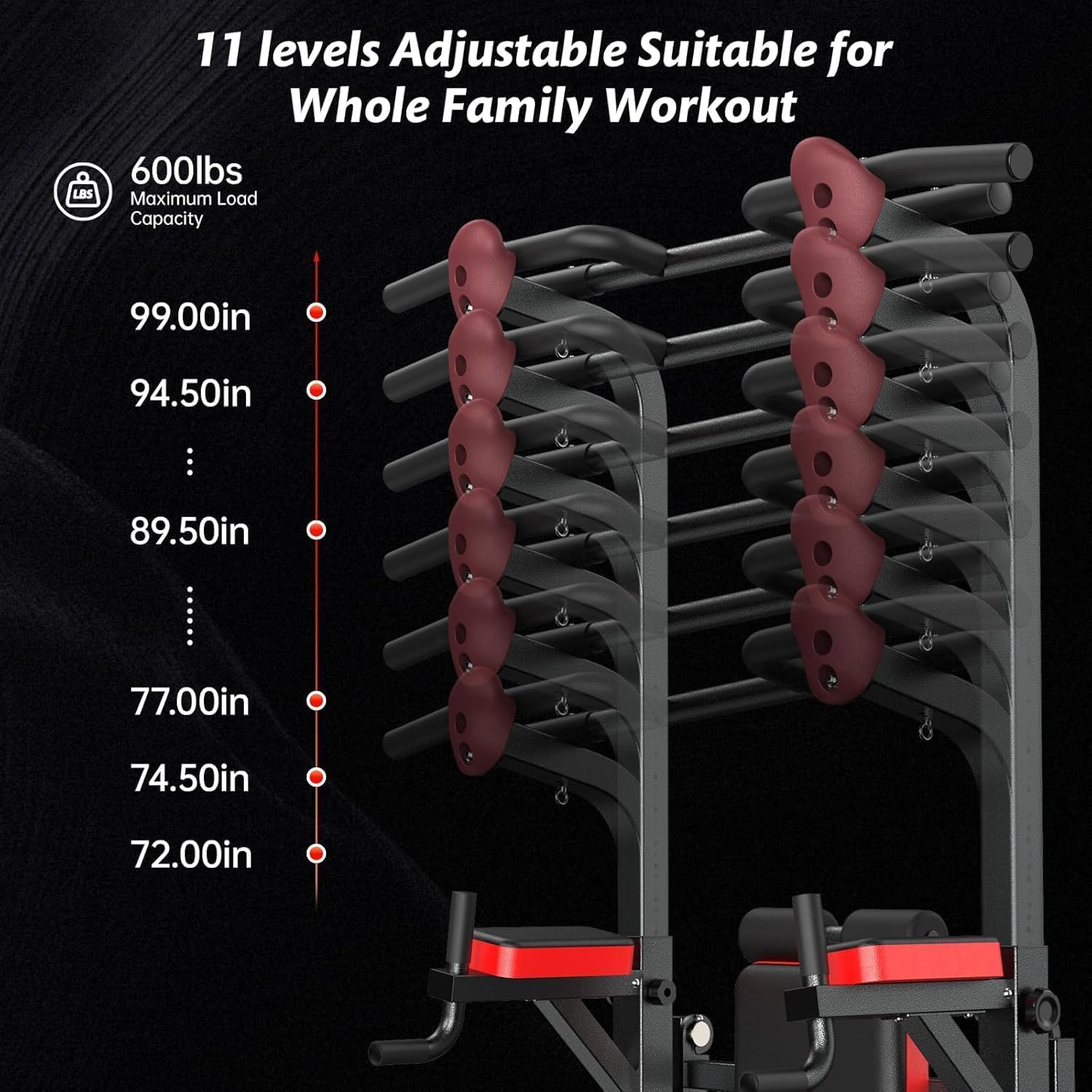 Pooboo Power Tower Dip Station, Pull-Up Bar, Supine Board, Adjustable