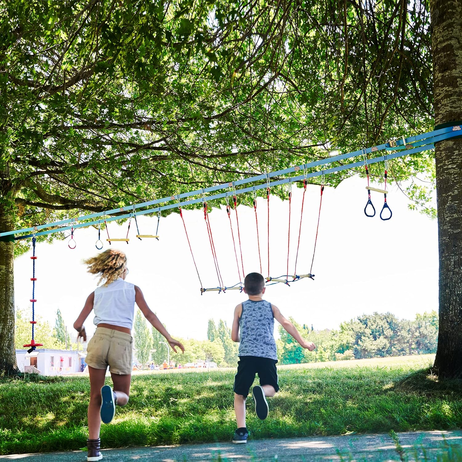 Double Slackline Ninja Obstacle Course, 110 Ft with Monkey Bars