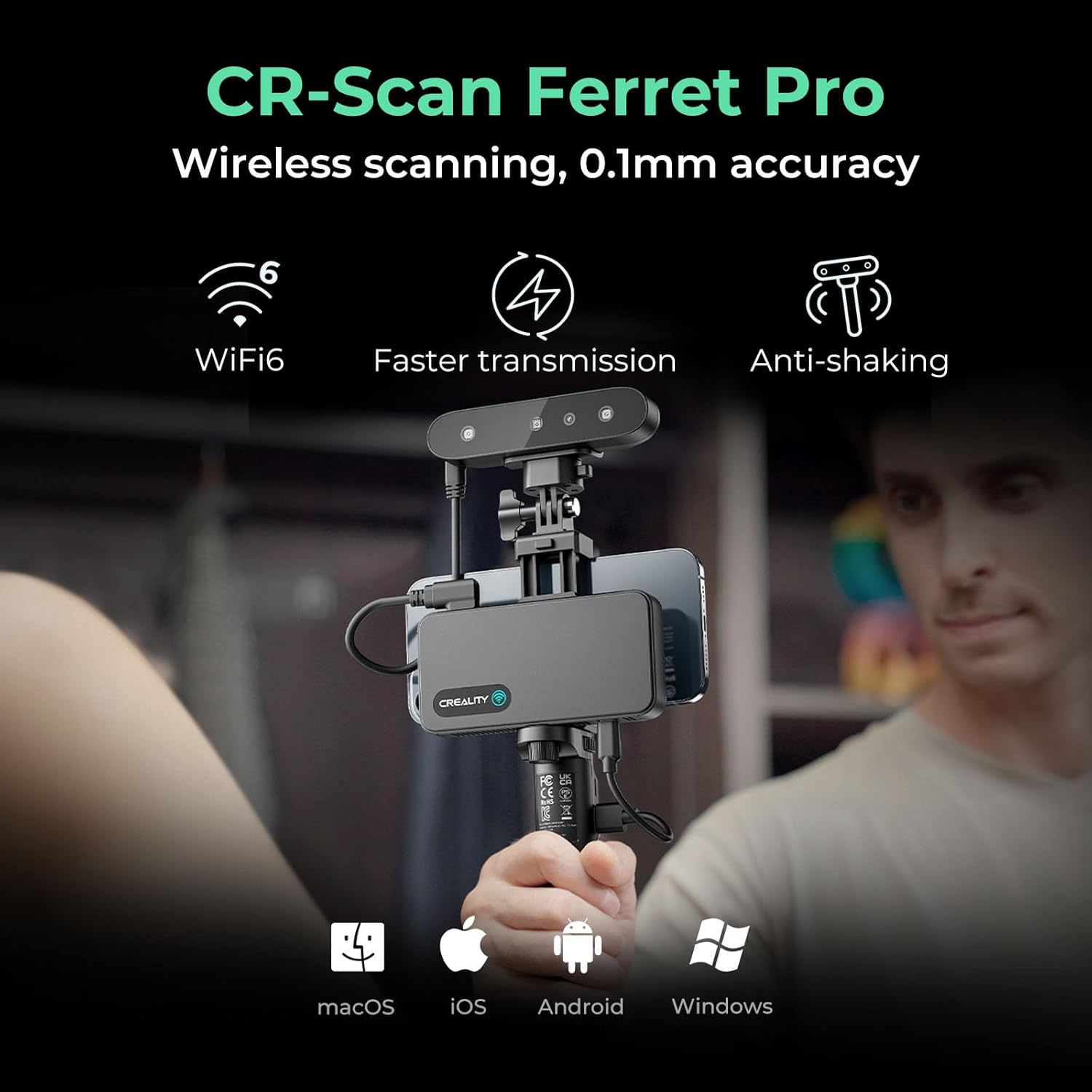 Creality CR-Scan Ferret Pro 3D Scanner, Wireless, Full-Color, 0.1mm