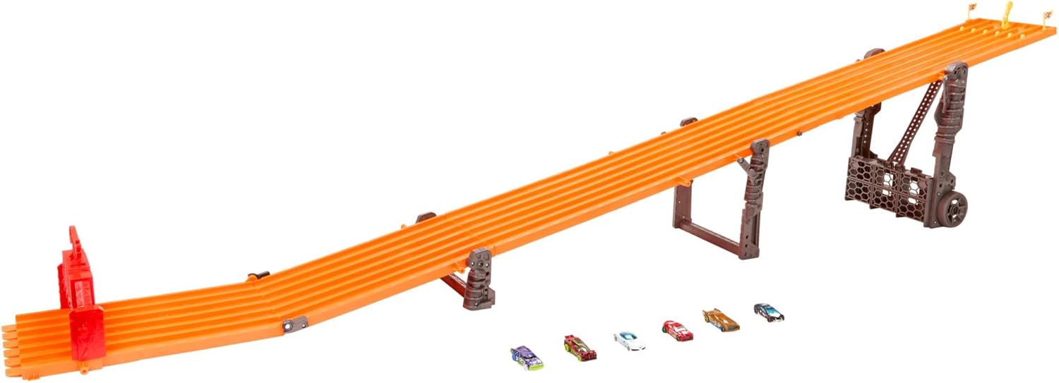 Hot Wheels Super 6-Lane Raceway Track Set, Lights & Sounds, 6 Cars