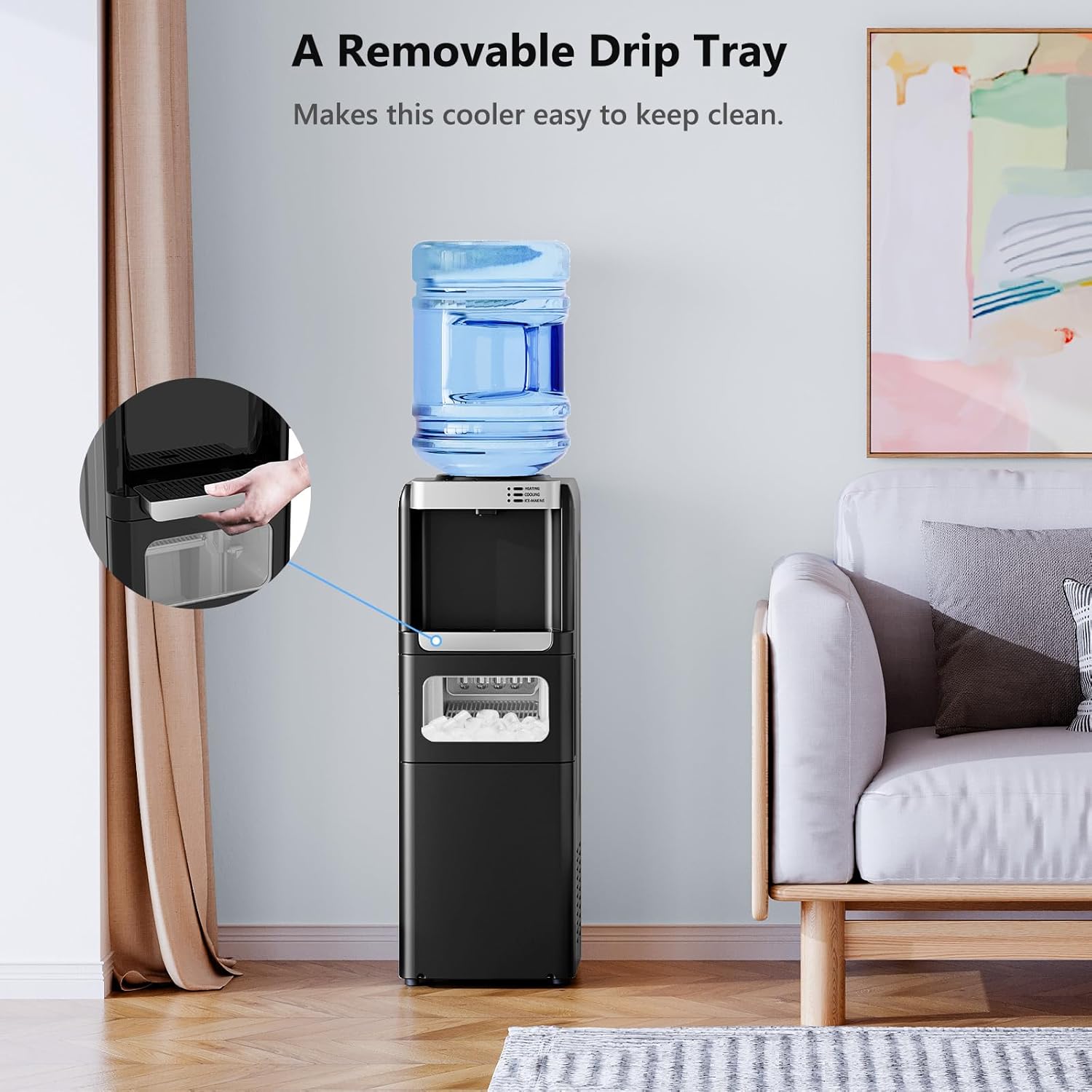 Top Loading Water Dispenser with Ice Maker, Hot & Cold, 5 Gallon, Child Lock, Black
