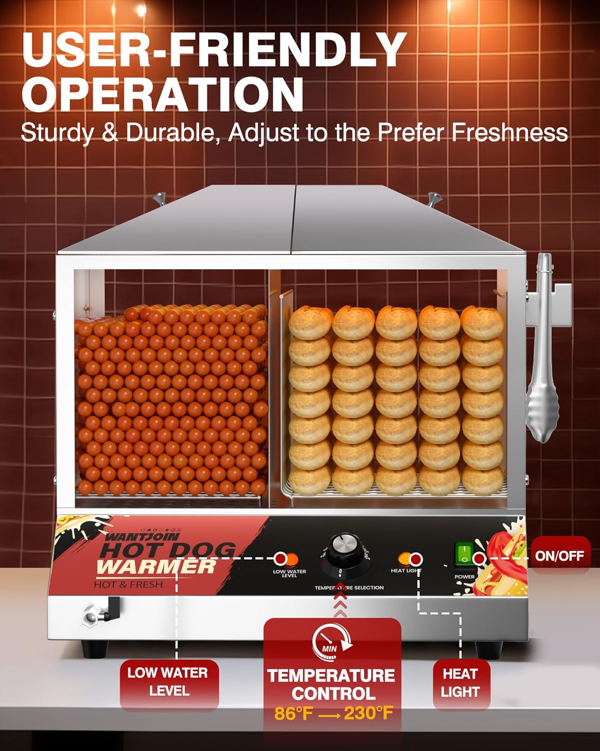 WantJoin 36L Commercial Hot Dog Steamer & Bun Warmer, 1200W