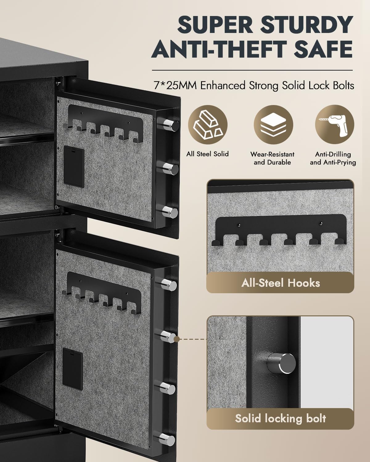 8.6 Cuft Dual Door Safe Box, Fireproof, Waterproof, Removable Shelves