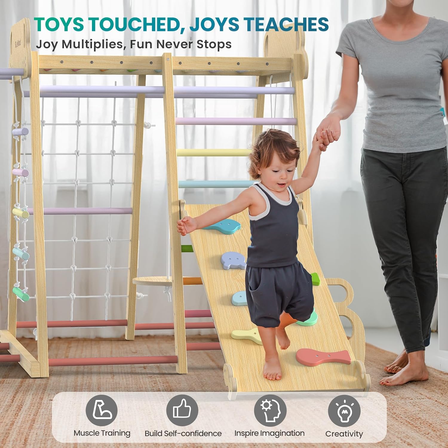 9-in-1 Indoor Jungle Gym Montessori Climber Playset with Slide