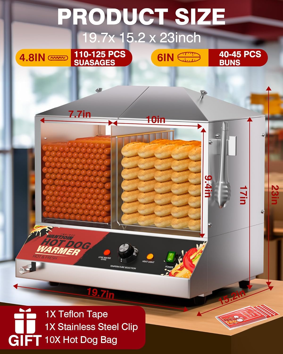 WantJoin 36L Commercial Hot Dog Steamer & Bun Warmer, 1200W