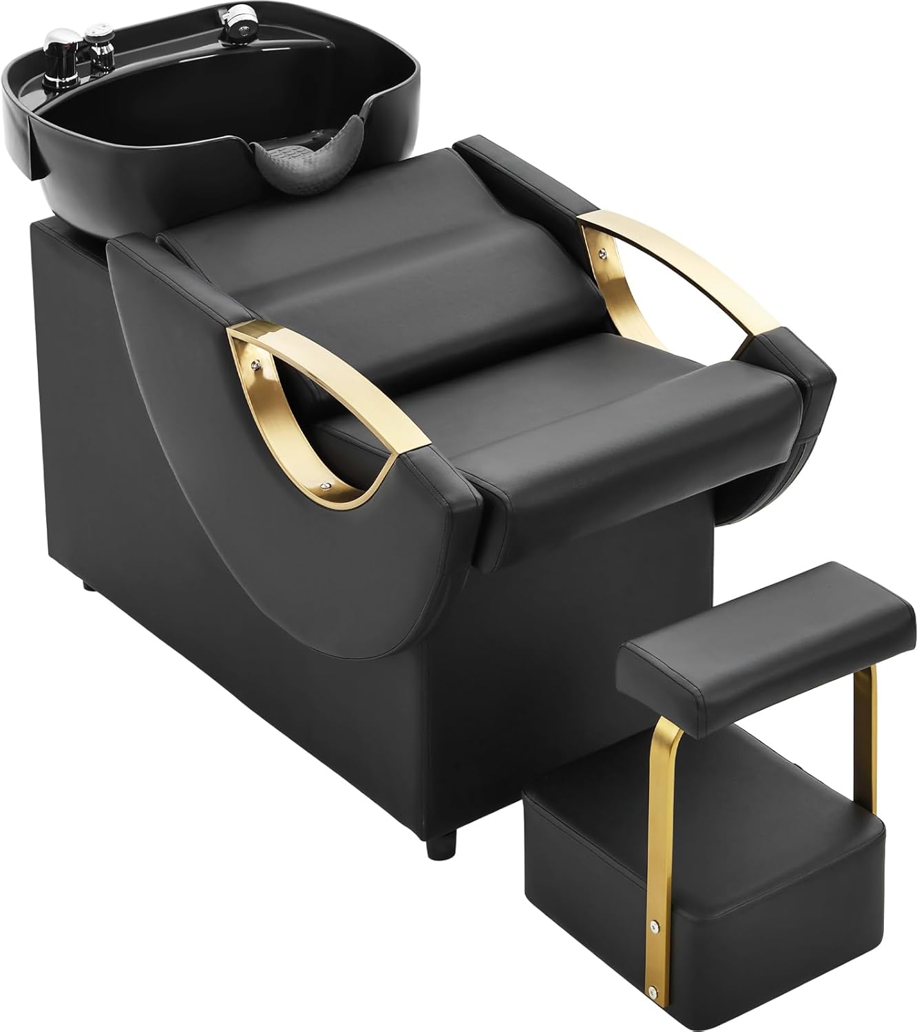 Salon Shampoo Bowl & Chair Set with Footstool, Black