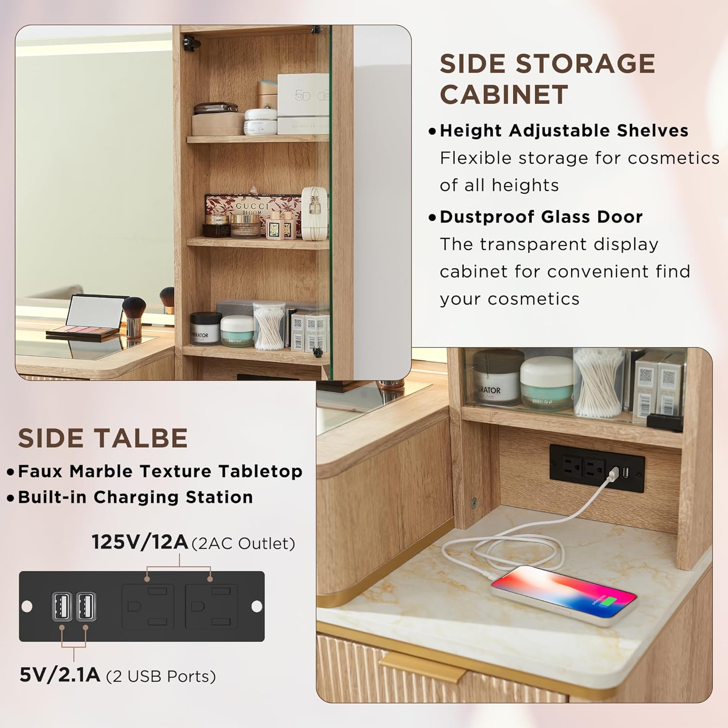 T4TREAM Fluted Vanity Desk with Lighted Mirror, 48