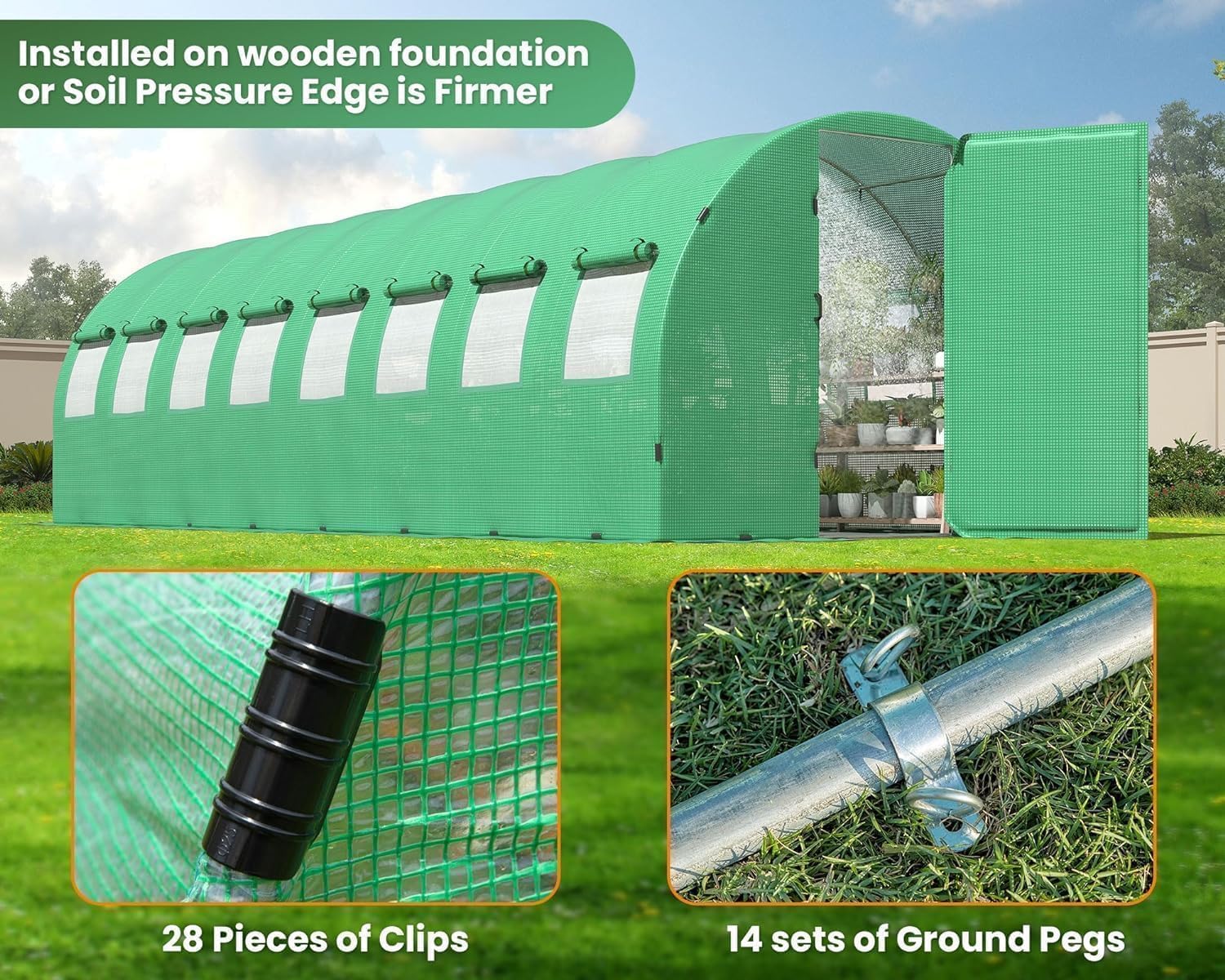 HOWE Heavy Duty Tunnel Greenhouse Kit, 26x10x7FT, Watering System