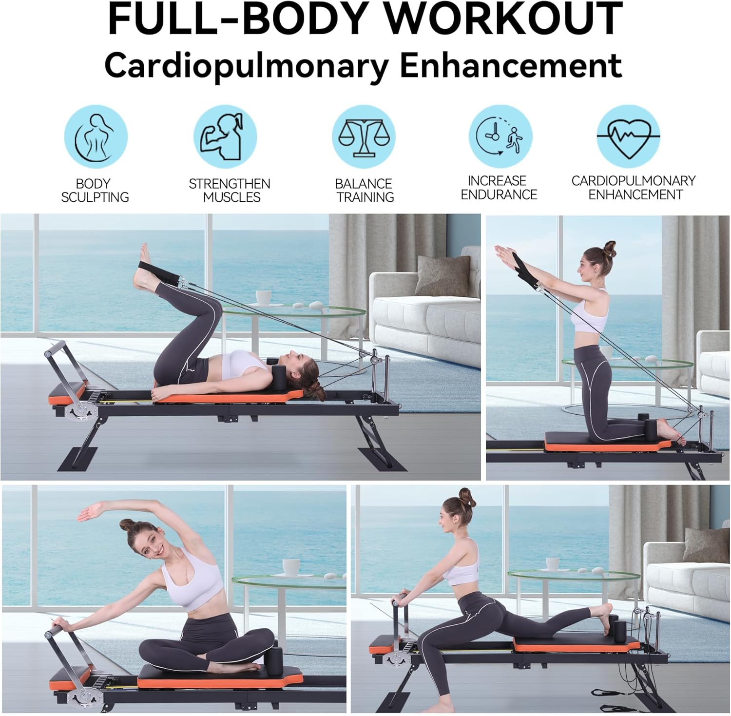 Dpiolrcag Foldable Pilates Reformer Machine, 250lb Capacity