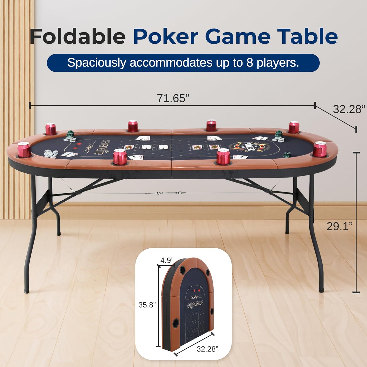 SereneLife 6ft Foldable Poker Table, 8 Player, Water-Resistant