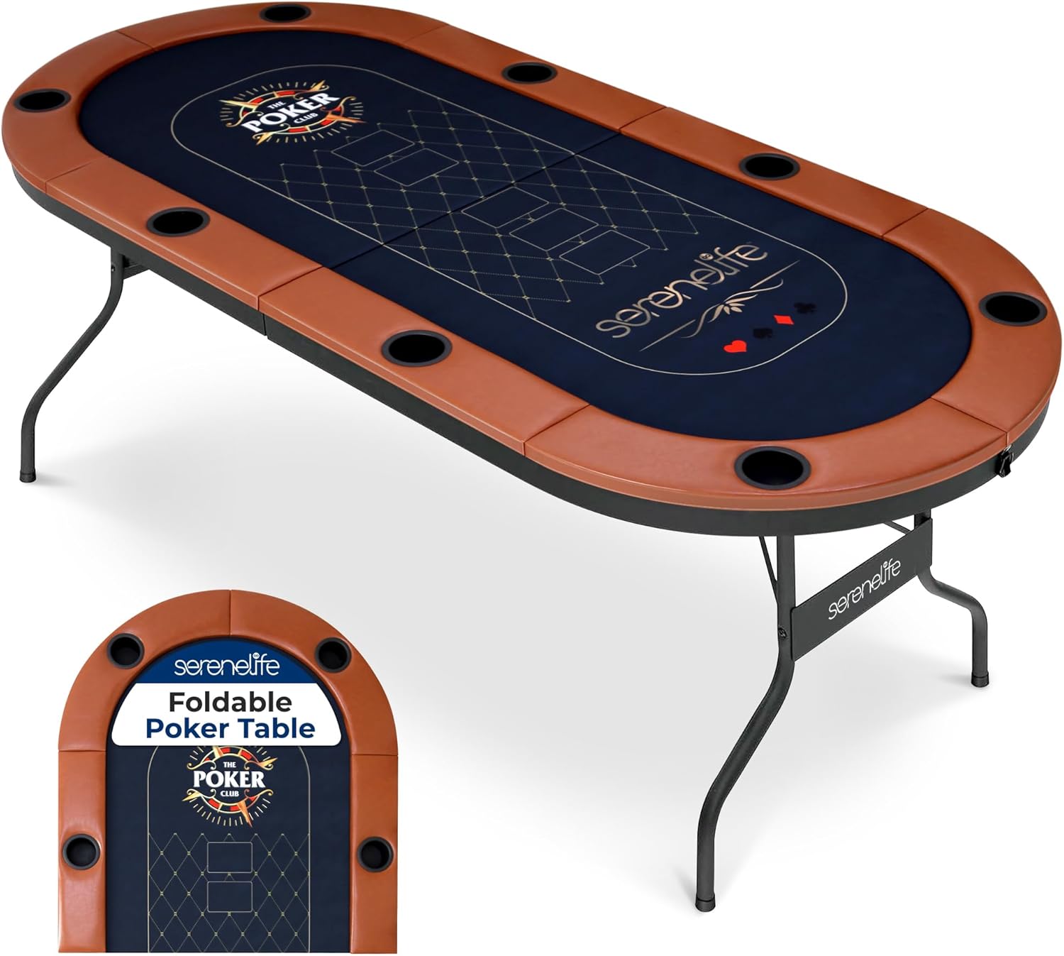 SereneLife 6ft Foldable Poker Table, 8 Player, Water-Resistant