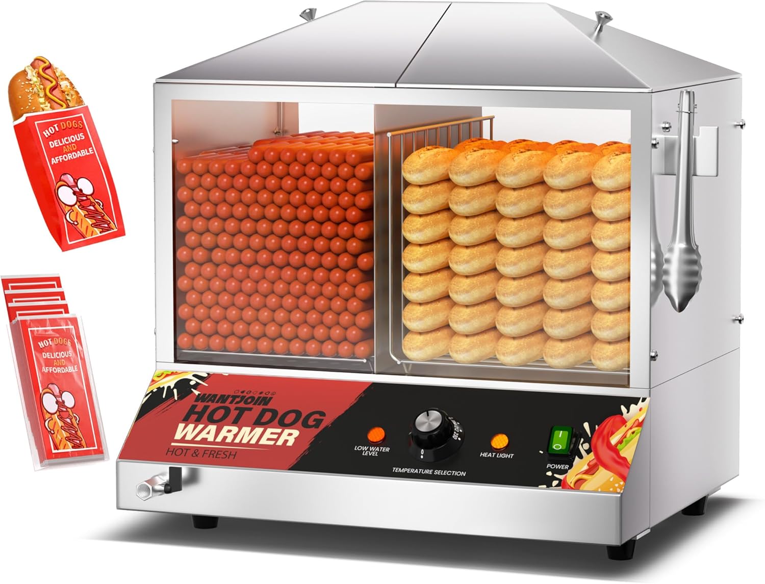 WantJoin 36L Commercial Hot Dog Steamer & Bun Warmer, 1200W