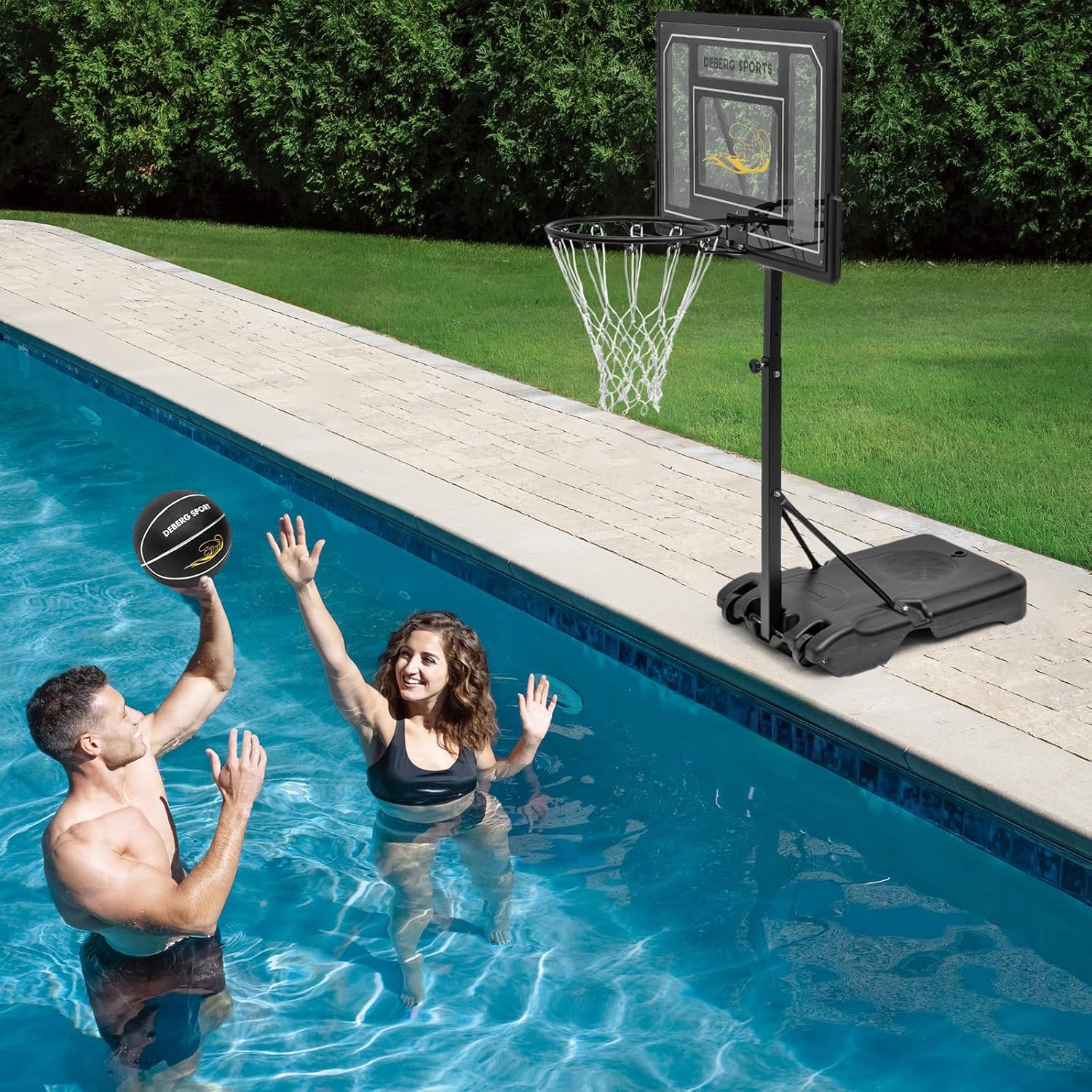 DEBERG Pool Basketball Hoop Set, Adjustable, Shatterproof Backboard