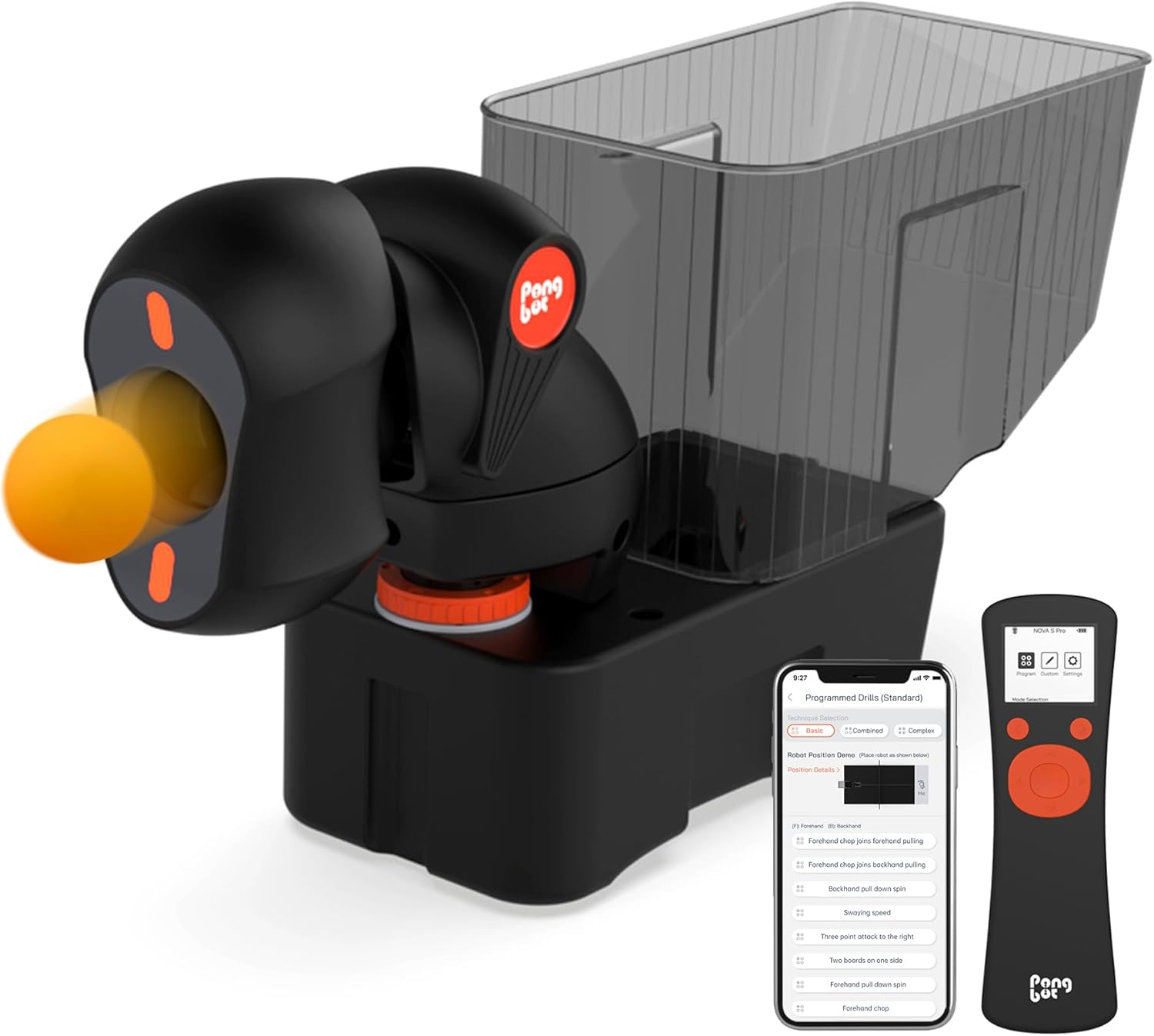 PONGBOT Table Tennis Robot, 150-Ball, App Control, 264 Routines