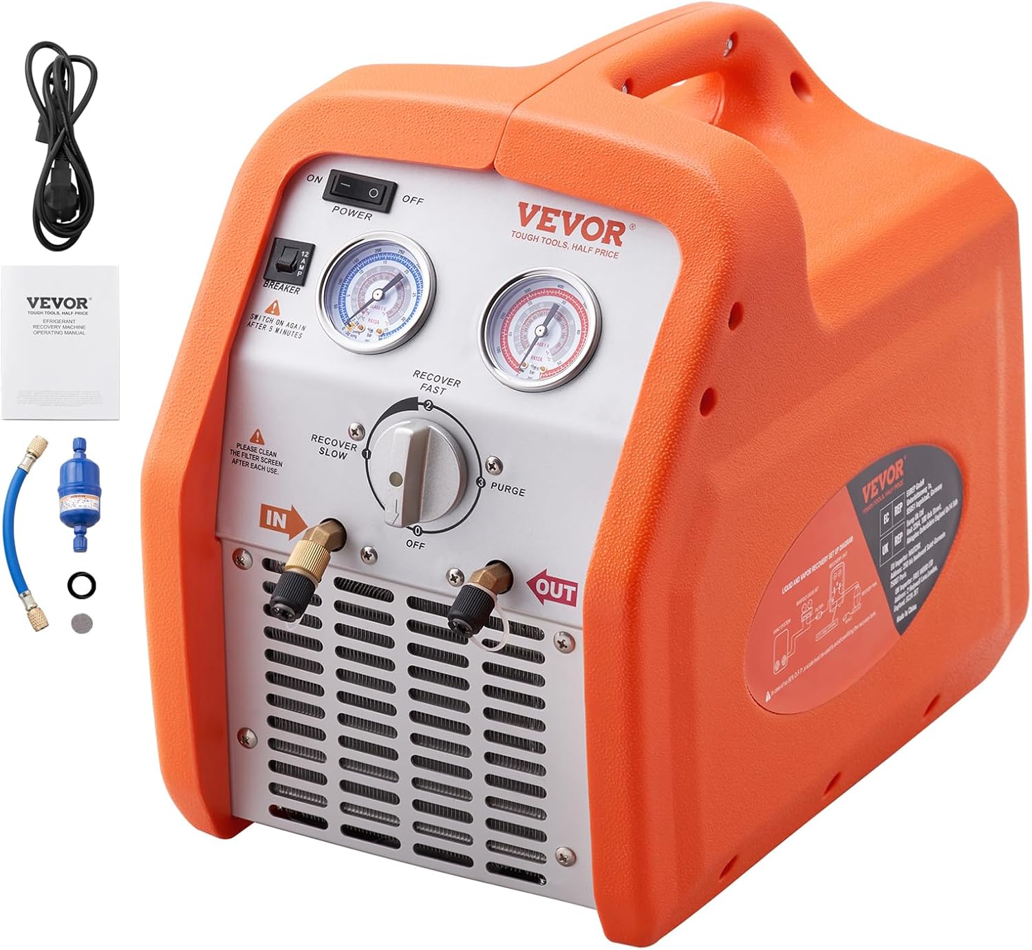 VEVOR 3/4 HP Refrigerant Recovery Machine, HVAC, 120V