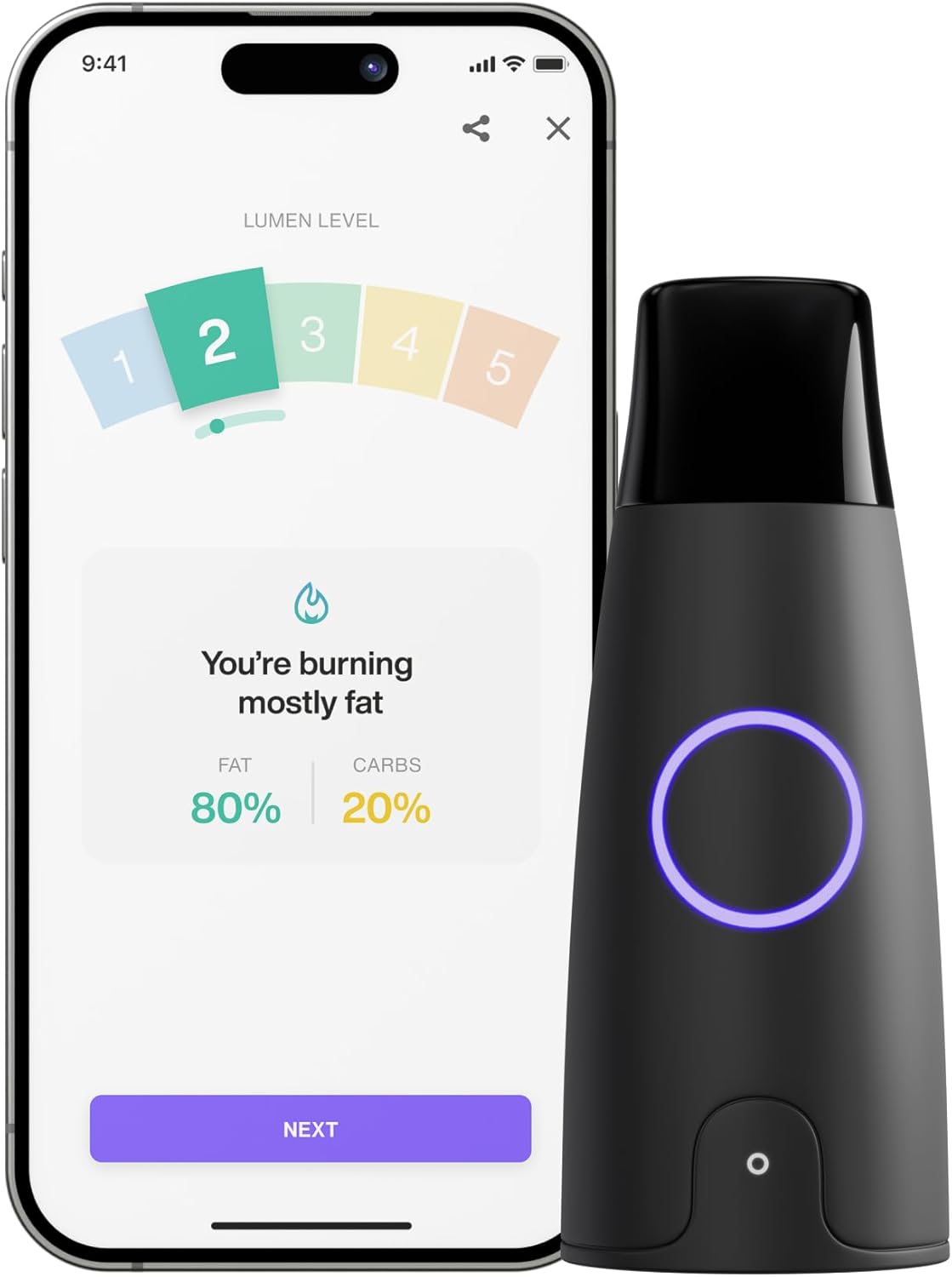 Lumen Metabolism Tracker, Real-Time Fat/Carb Burn, Nutrition Plans