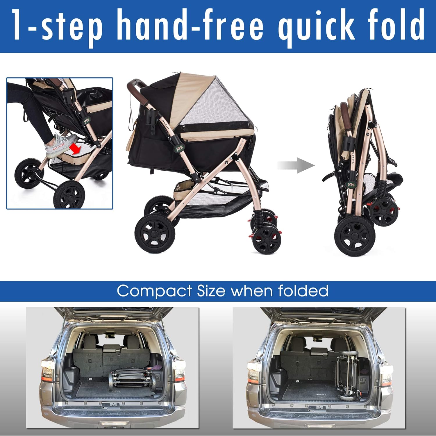 XL Heavy Duty Pet Stroller Travel Carriage, Taupe, 2nd Gen