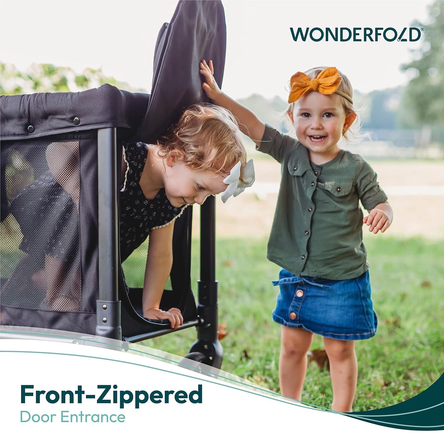 WONDERFOLD W2 Stroller Wagon, 2-Seater, Collapsible, Black