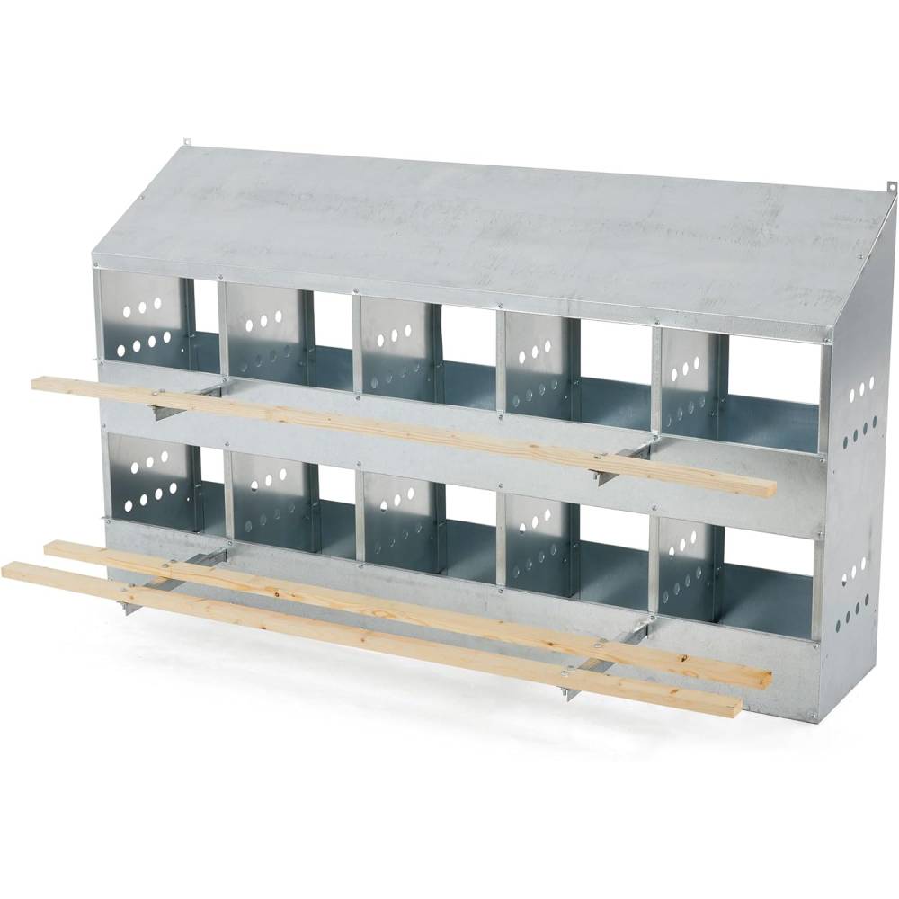 Brower 2-Tier 10-Hole Chicken Nesting Box, 50–60 Hen Capacity, Galvanized