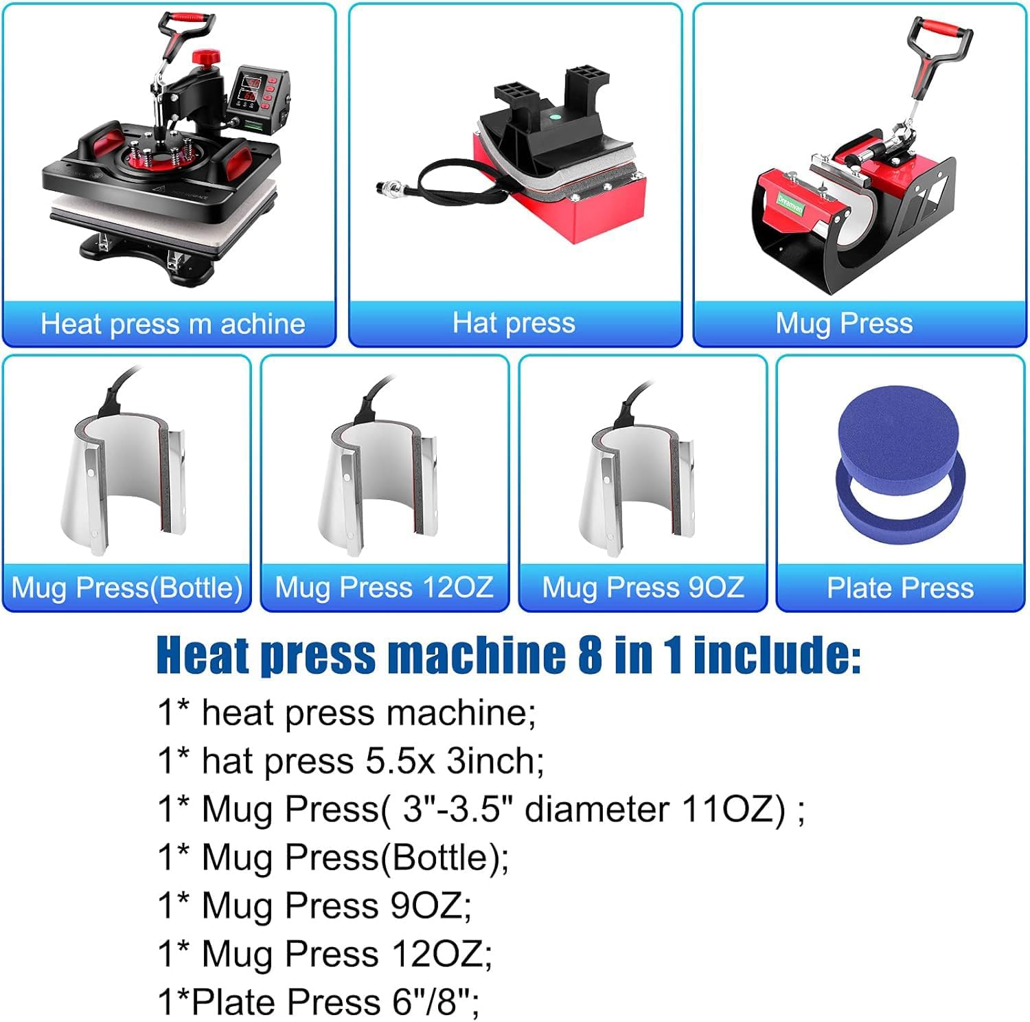 AKEYDIY 8-in-1 Heat Press Machine, 12
