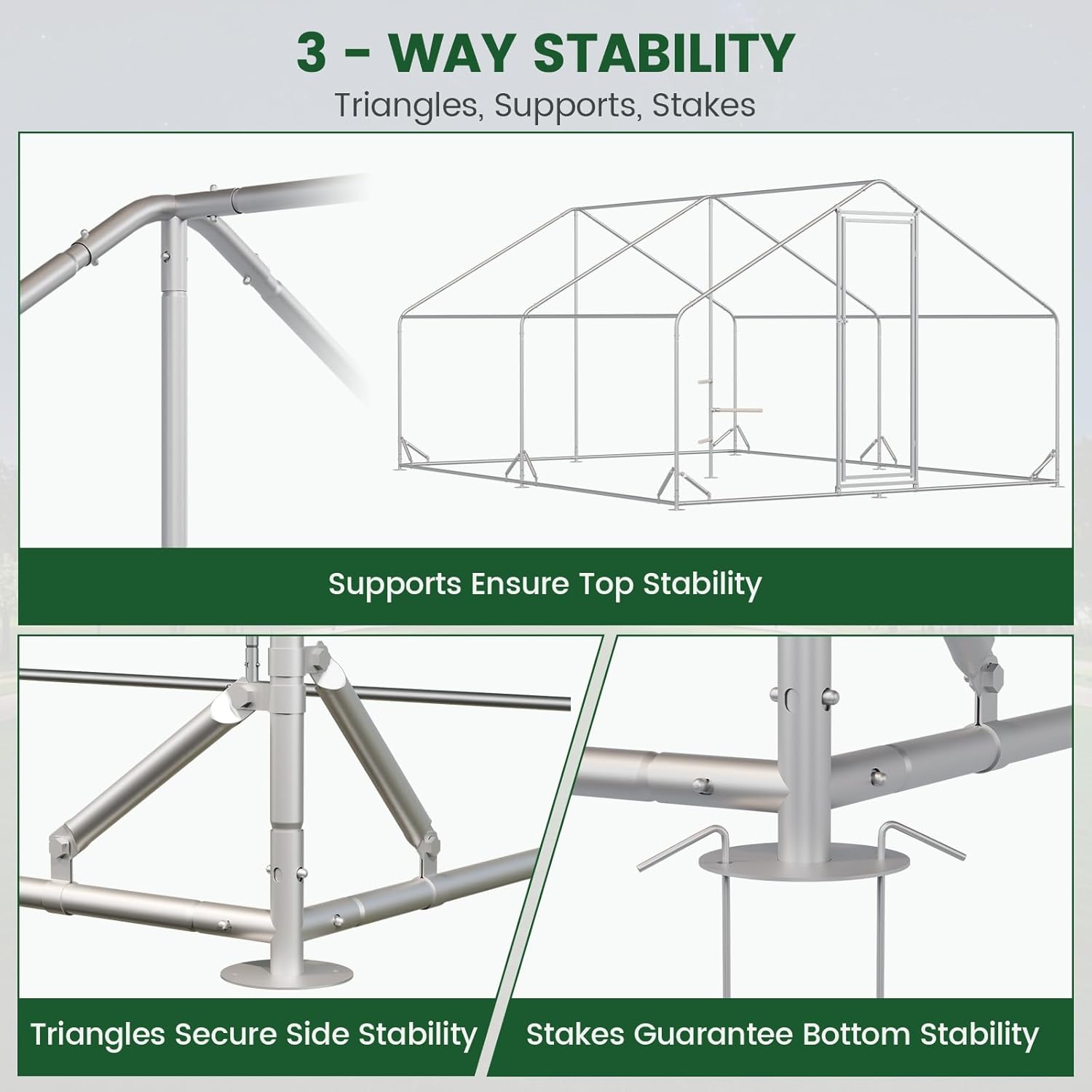 Large Walk-in Metal Chicken Coop with Run, Solar Light, UV Cover