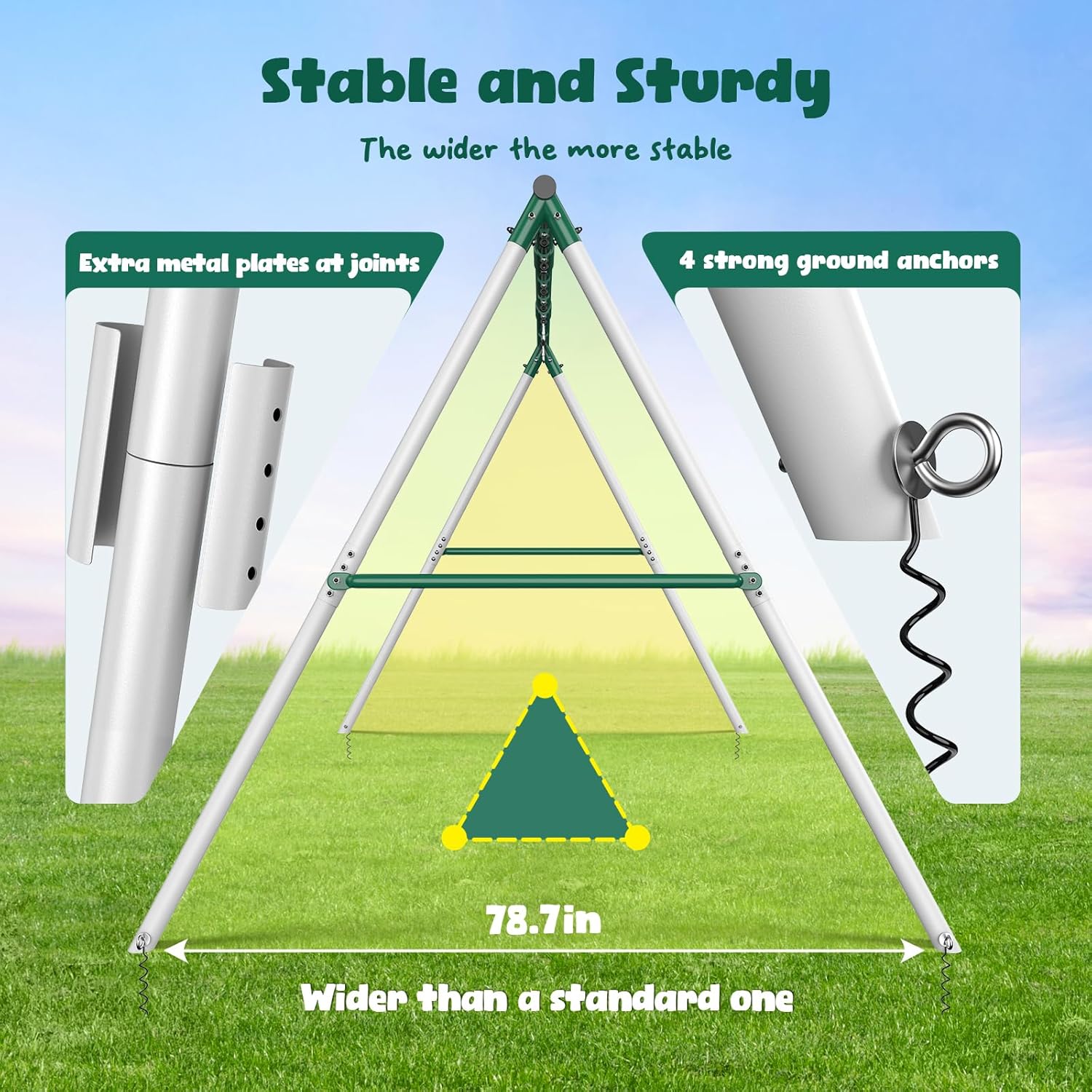 Hapfan 7.3ft Heavy Duty Swing Set with 3 Swings, Metal Frame