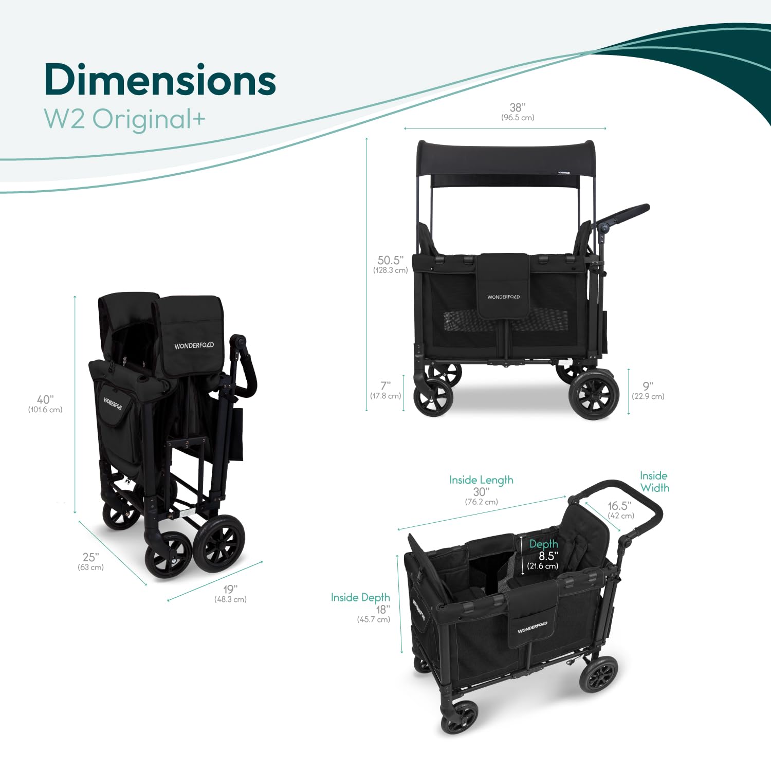 WONDERFOLD W2 Stroller Wagon, 2-Seater, Collapsible, Black