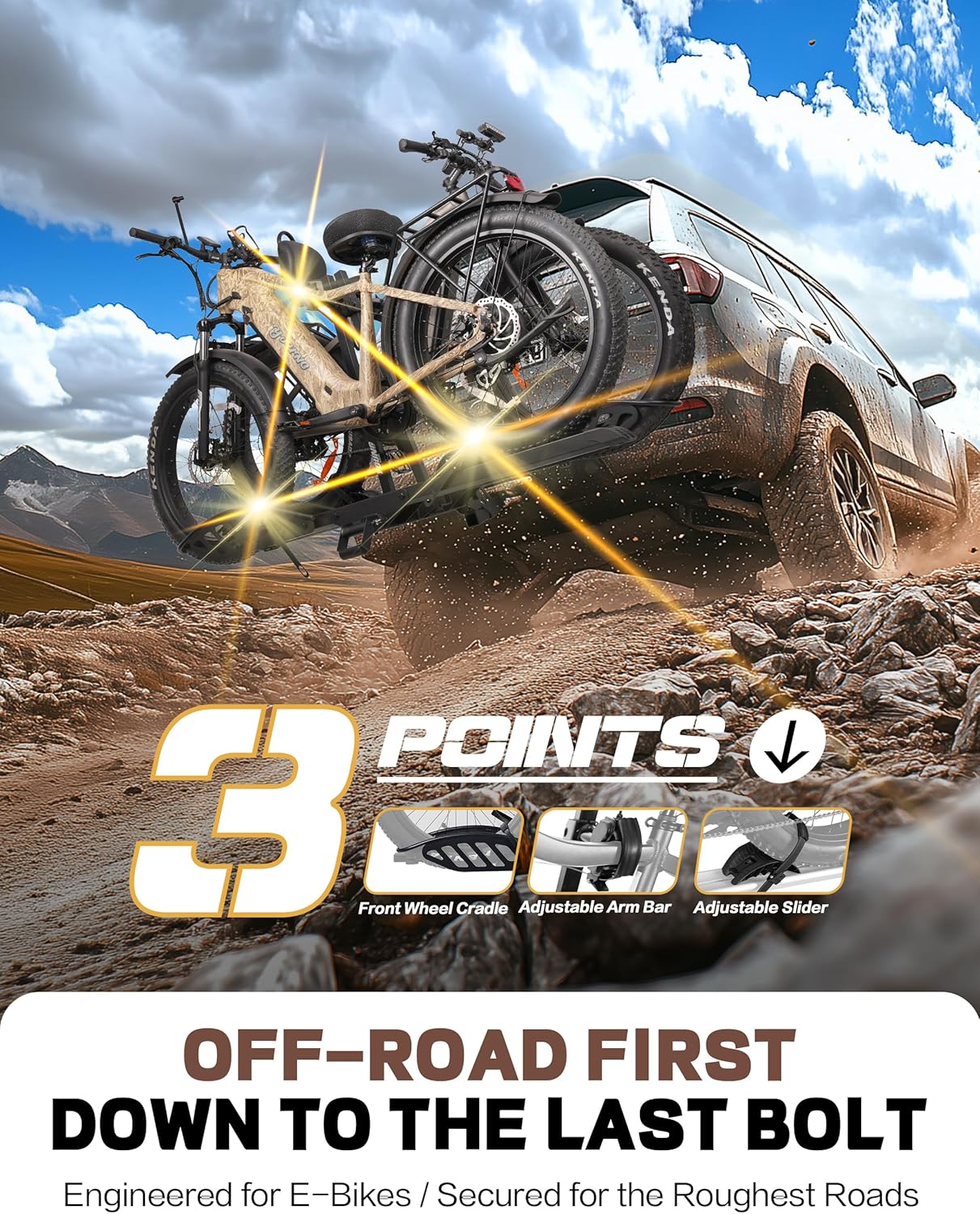 E-Bike Hitch Rack with Ramp, 2-Bike, 200lb Capacity, Foldable