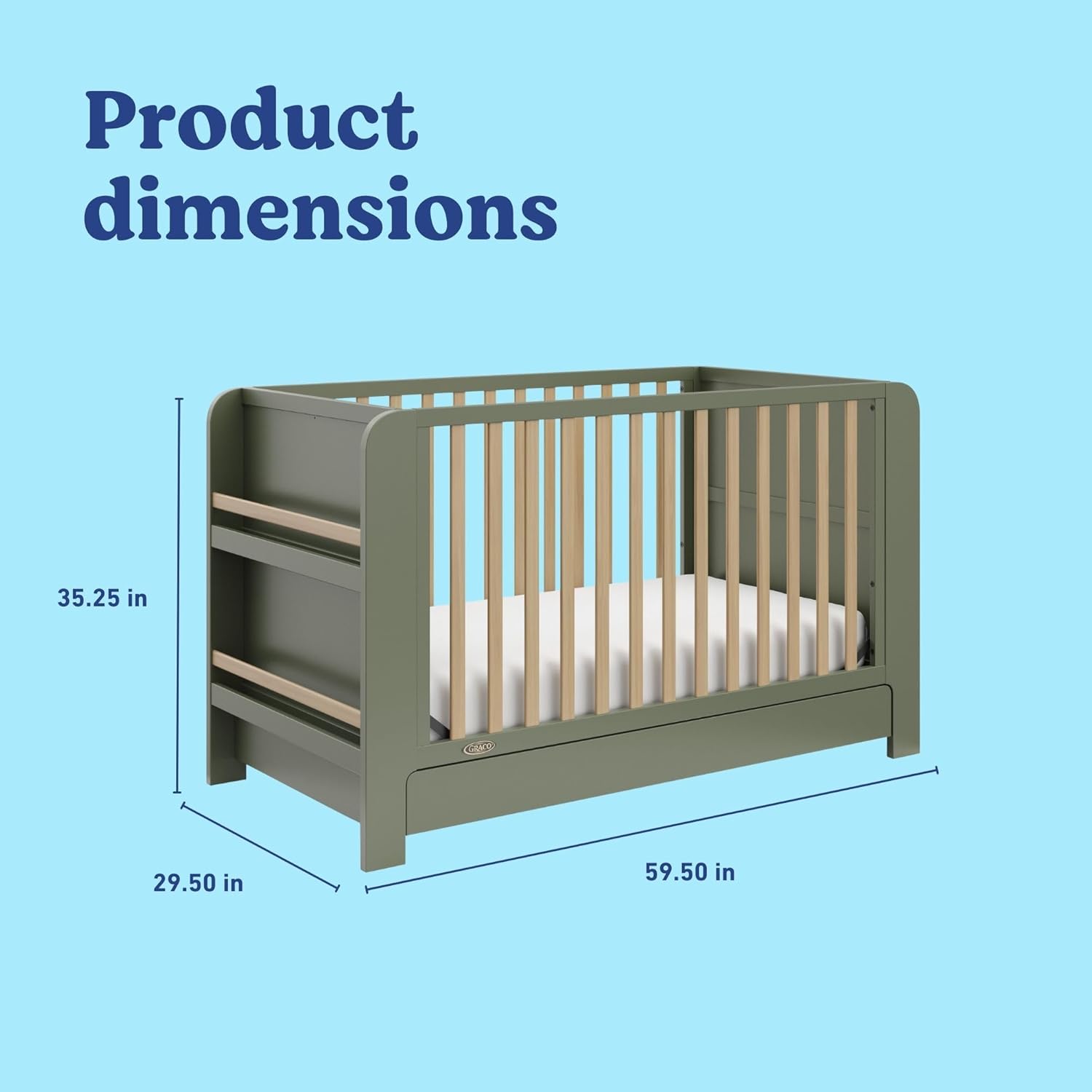 Graco Read-with-Me 4-in-1 Convertible Crib with Drawer, Olive/Driftwood