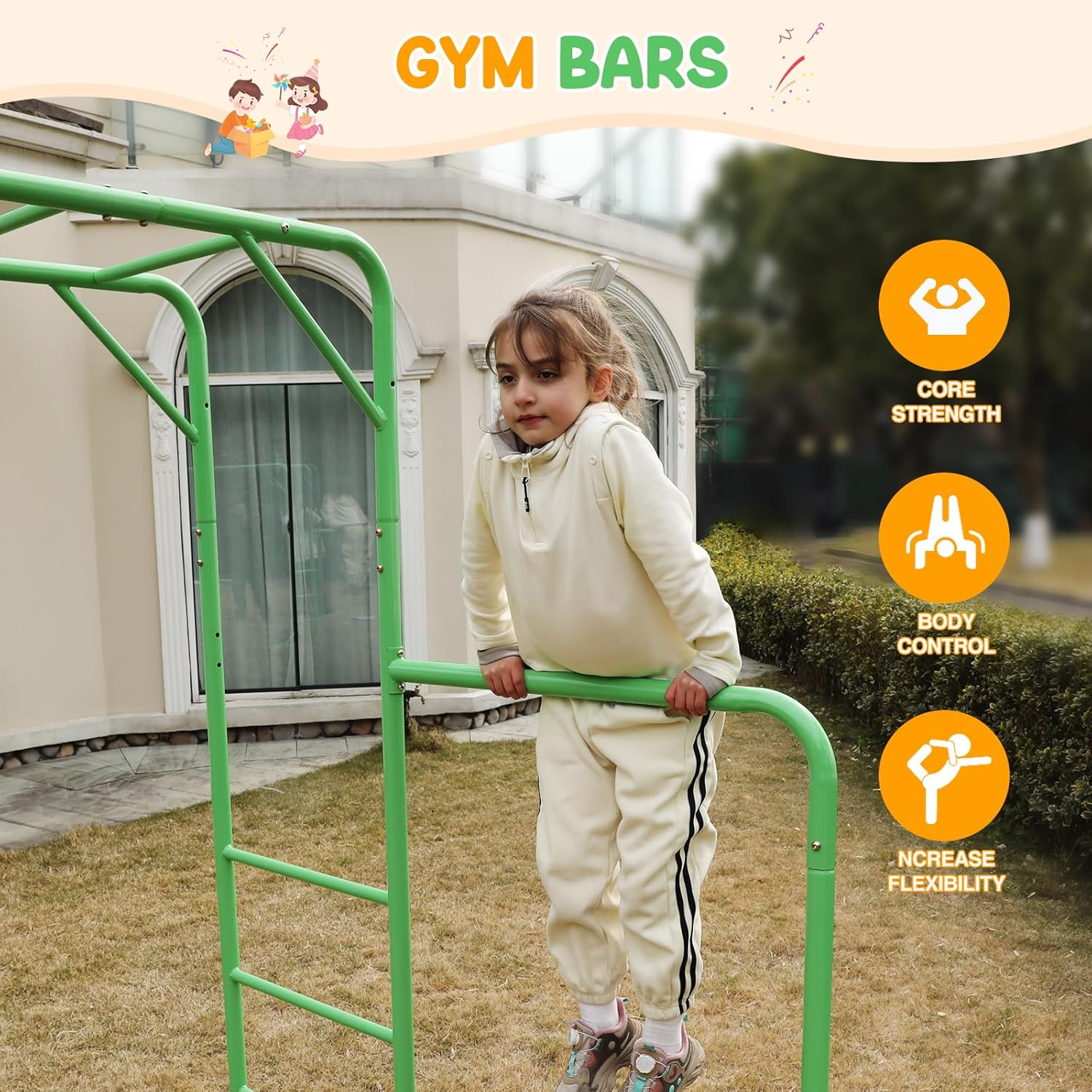 Outdoor Monkey Bar Set with Climbing Frame, Green