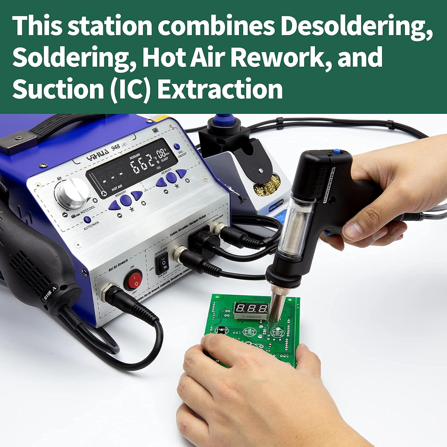 YIHUA 948-II 4-in-1 Soldering Station with Suction Tin Gun
