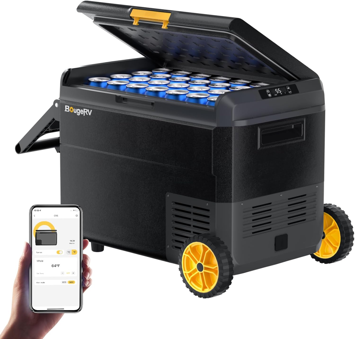 BougeRV 12V 53Qt Car Refrigerator with APP Control & Wheels