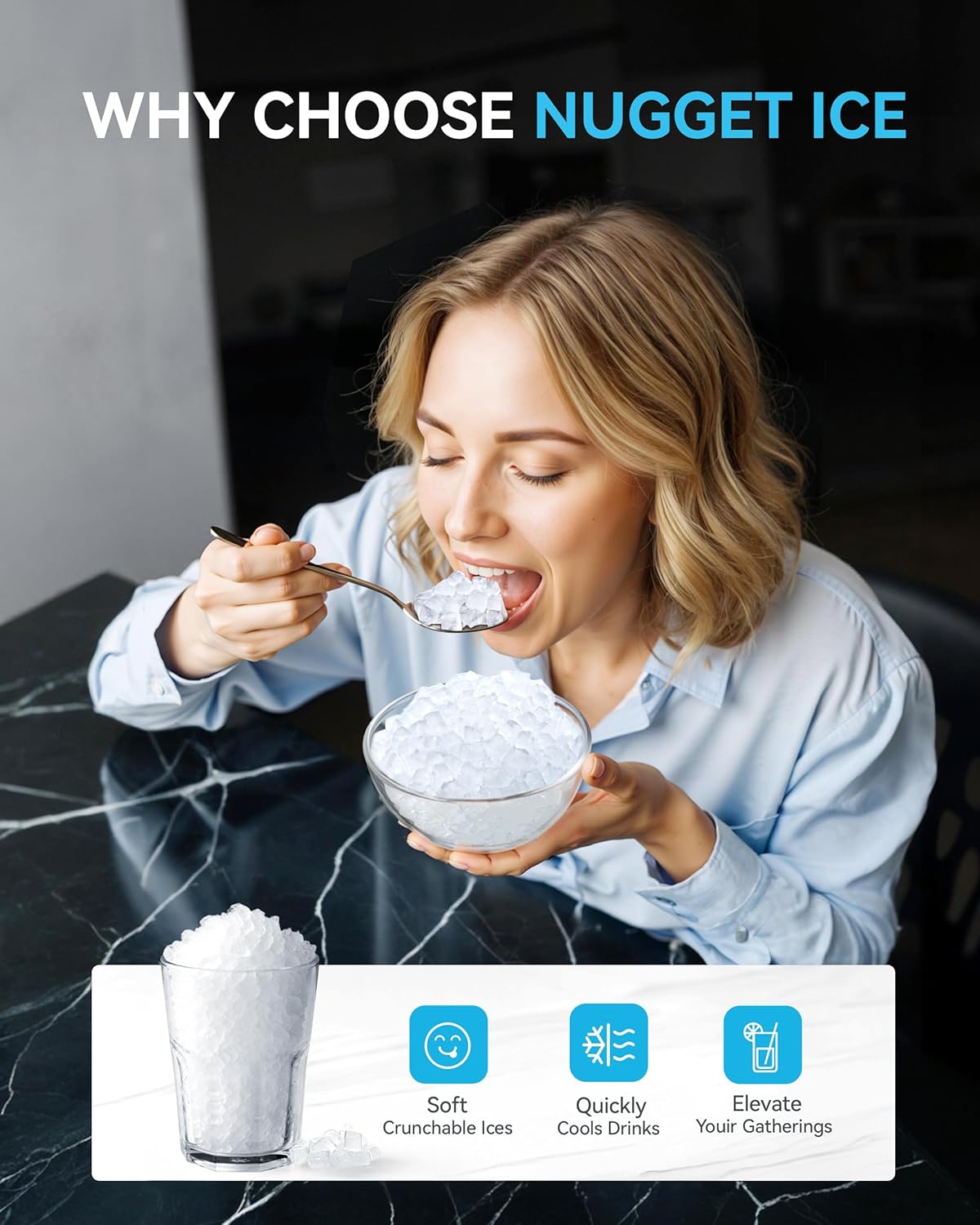 EUHOMY Smart Nugget Ice Maker, 40lbs/Day, APP Control, Countertop