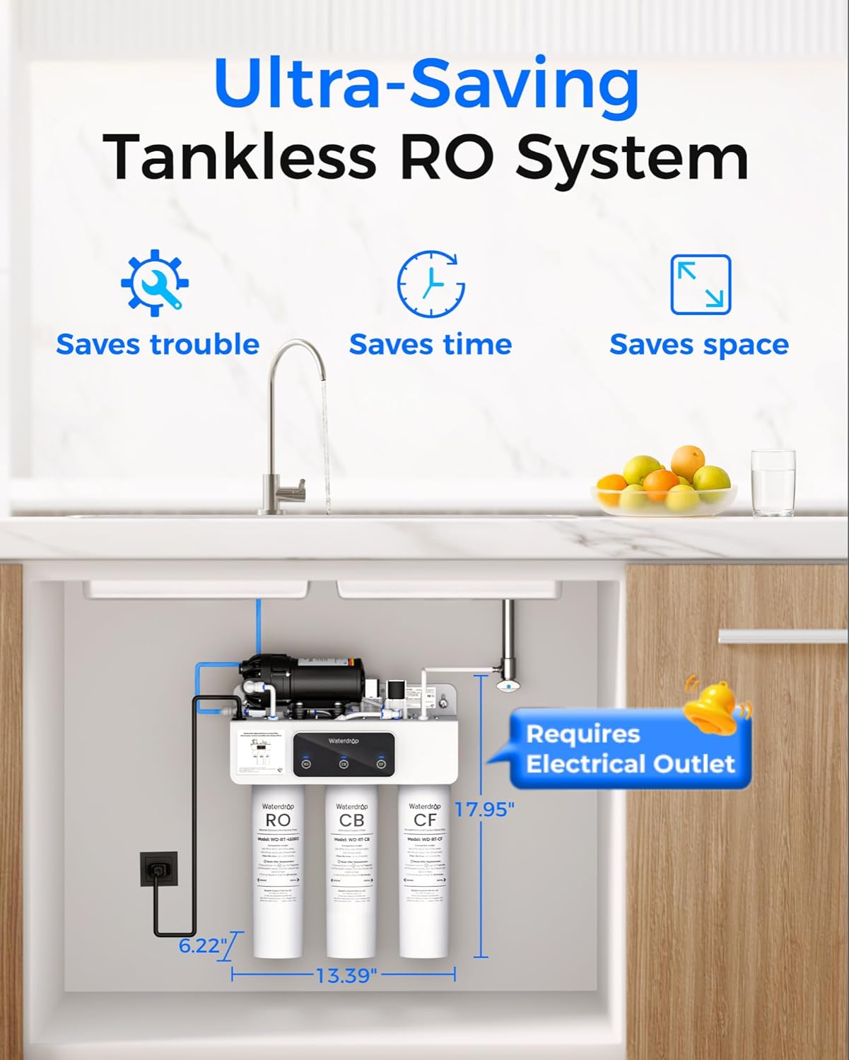 Waterdrop WD-T3-M RO Water Filter System, 9-Stage, 450G, NSF