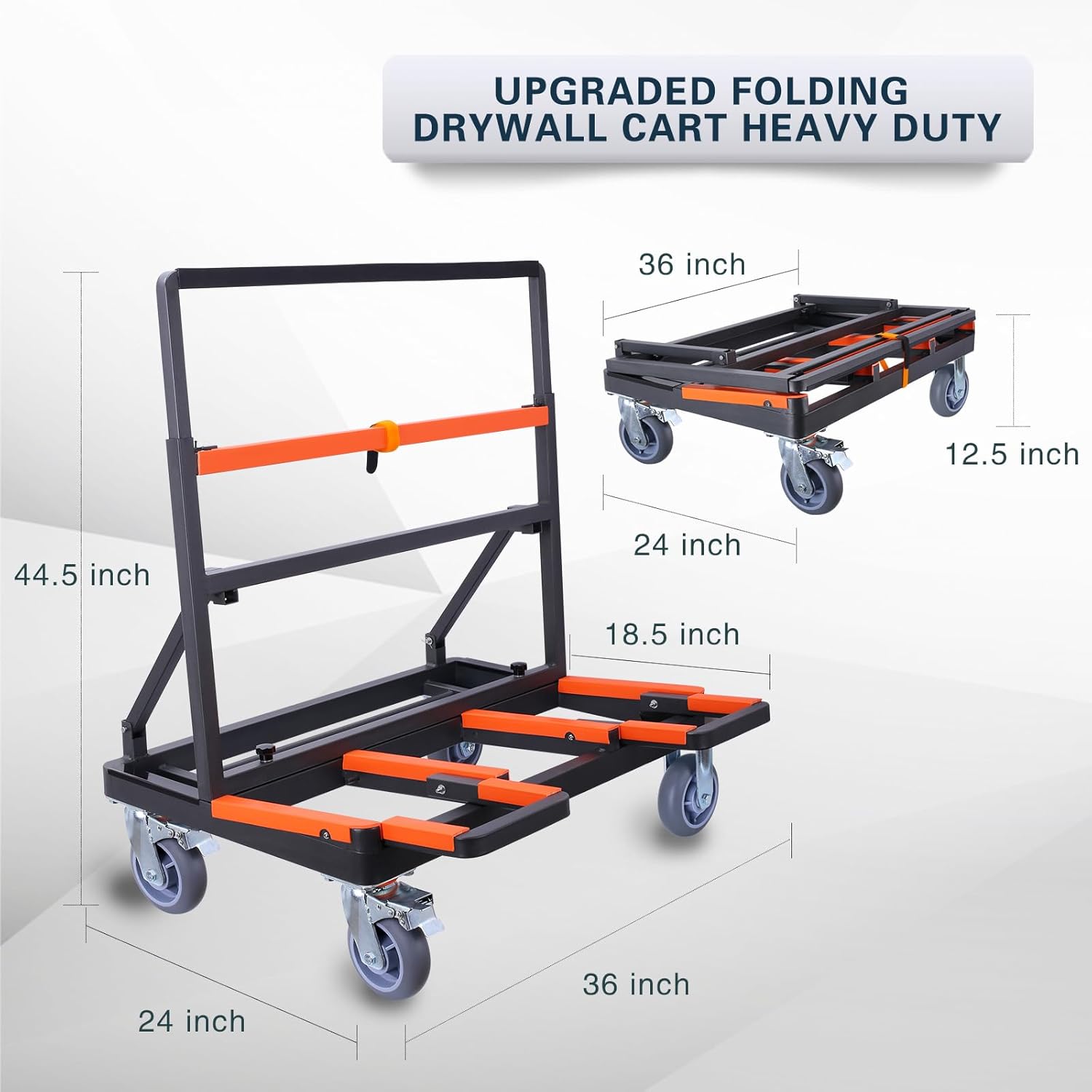 Heavy Duty Folding Drywall Cart, 2200lb Capacity, Large Deck
