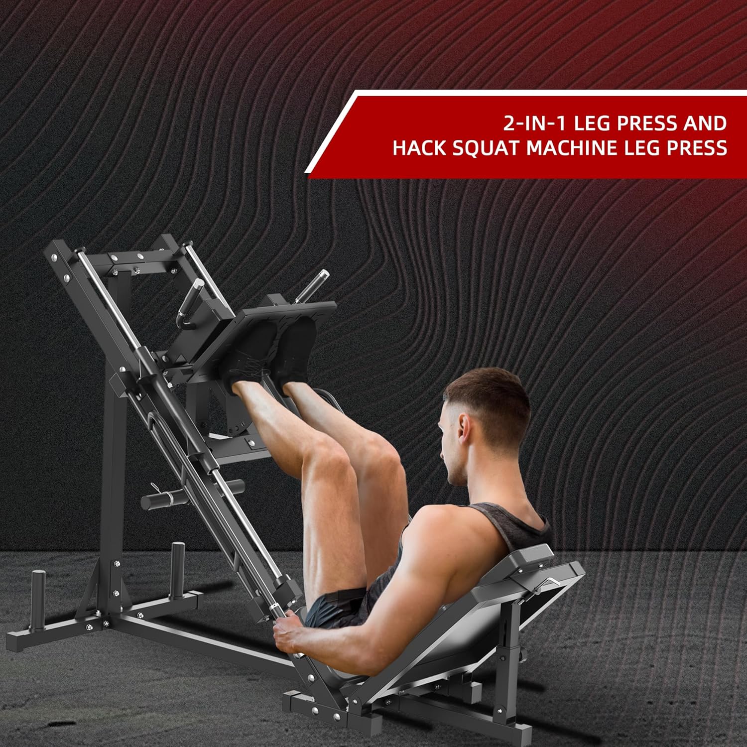 Leg Press Hack Squat Machine, 1100lb Capacity, Plate Loaded, Black