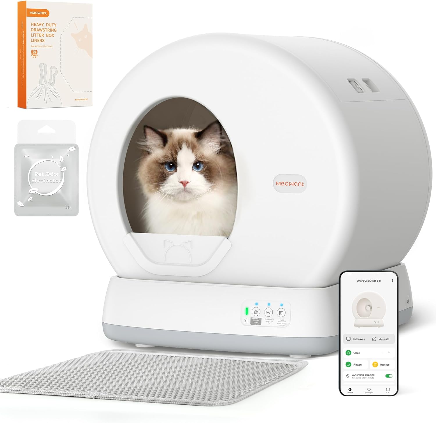 MeoWant Self-Cleaning Smart Cat Litter Box, XL, Odor Control, App