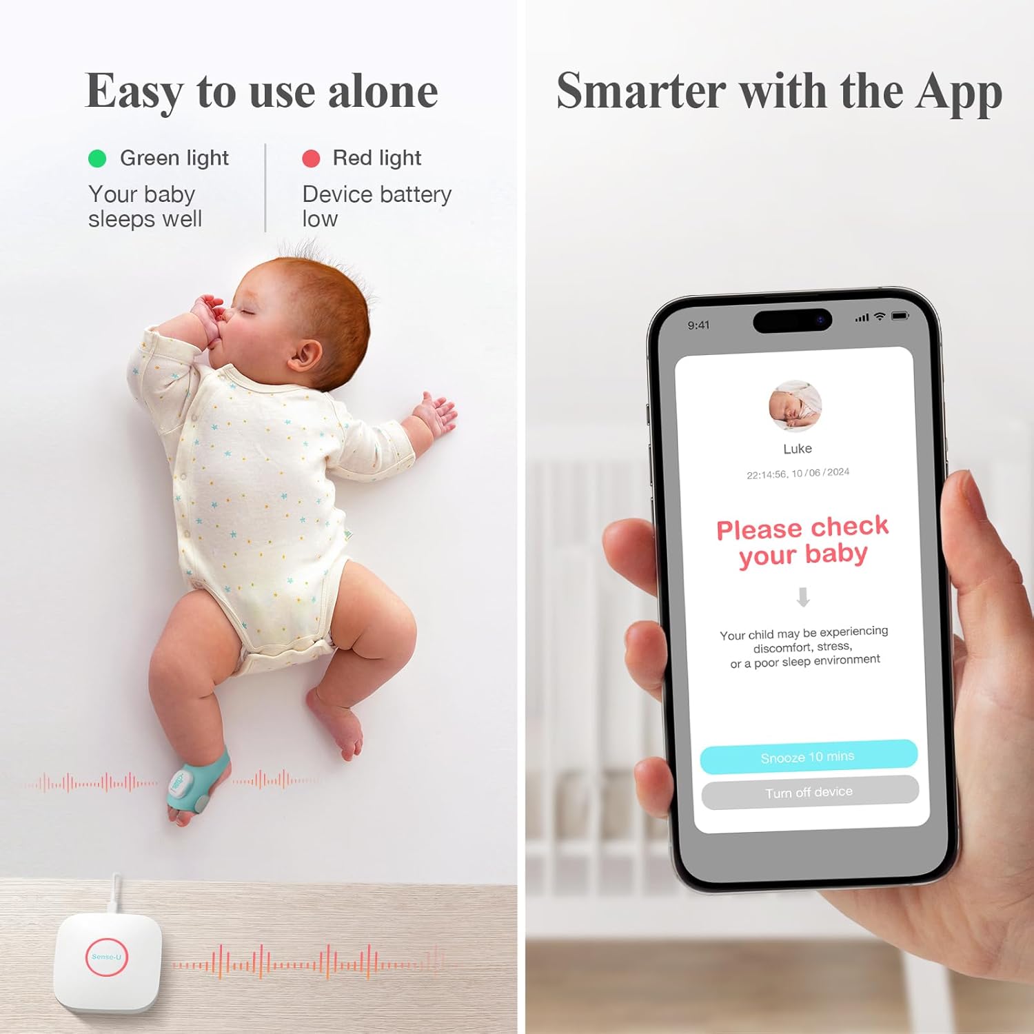 Sense-U Baby Sock Monitor Bundle with 2.5K PTZ Camera, AI Cry Detection