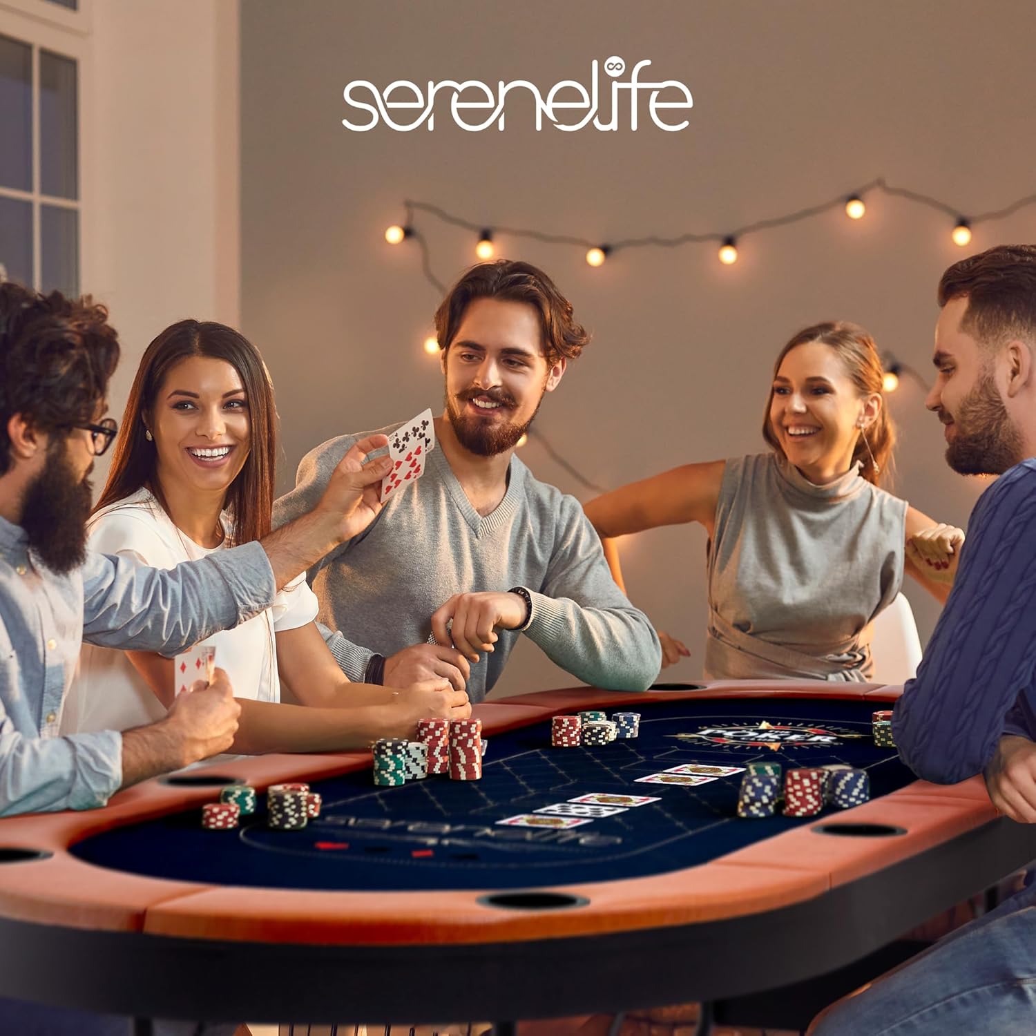 SereneLife 6ft Foldable Poker Table, 8 Player, Water-Resistant