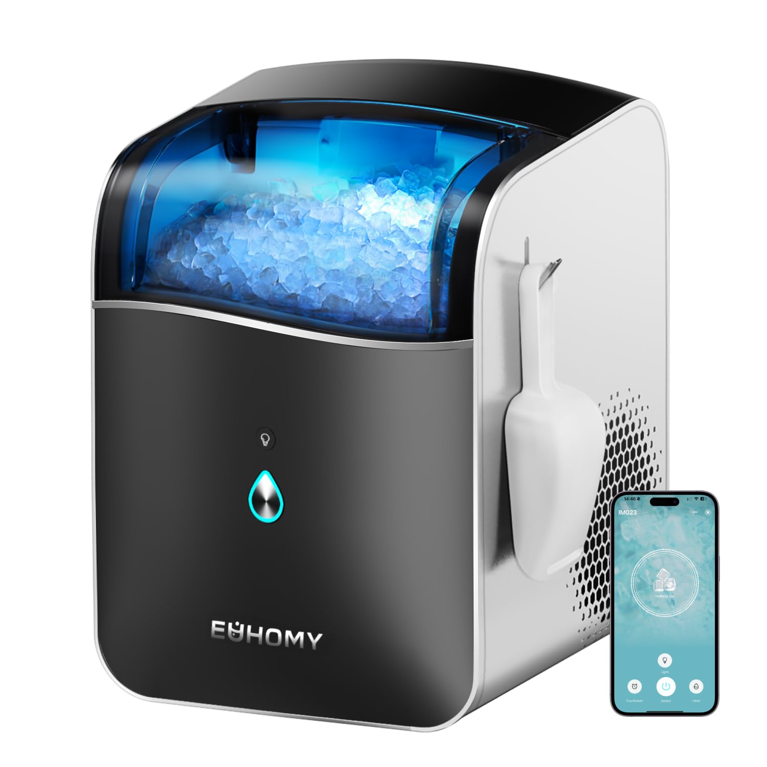 EUHOMY Smart Nugget Ice Maker, 40lbs/Day, APP Control, Countertop
