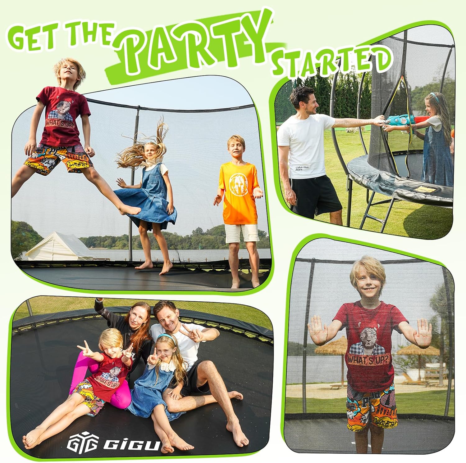 Gigu Recreational Trampoline with Net & Ladder, 10–14FT, ASTM Approved