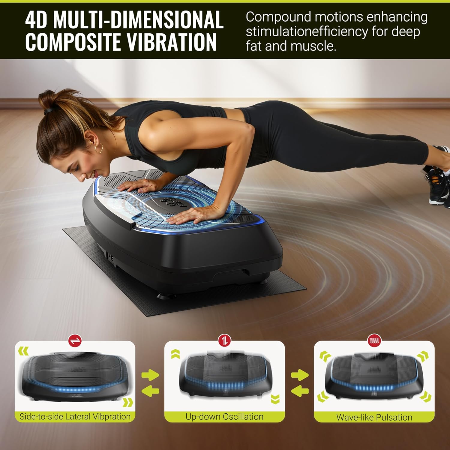 FLYBIRD 4D Vibration Plate, 500lb Capacity, Triple Motor, Bone Density