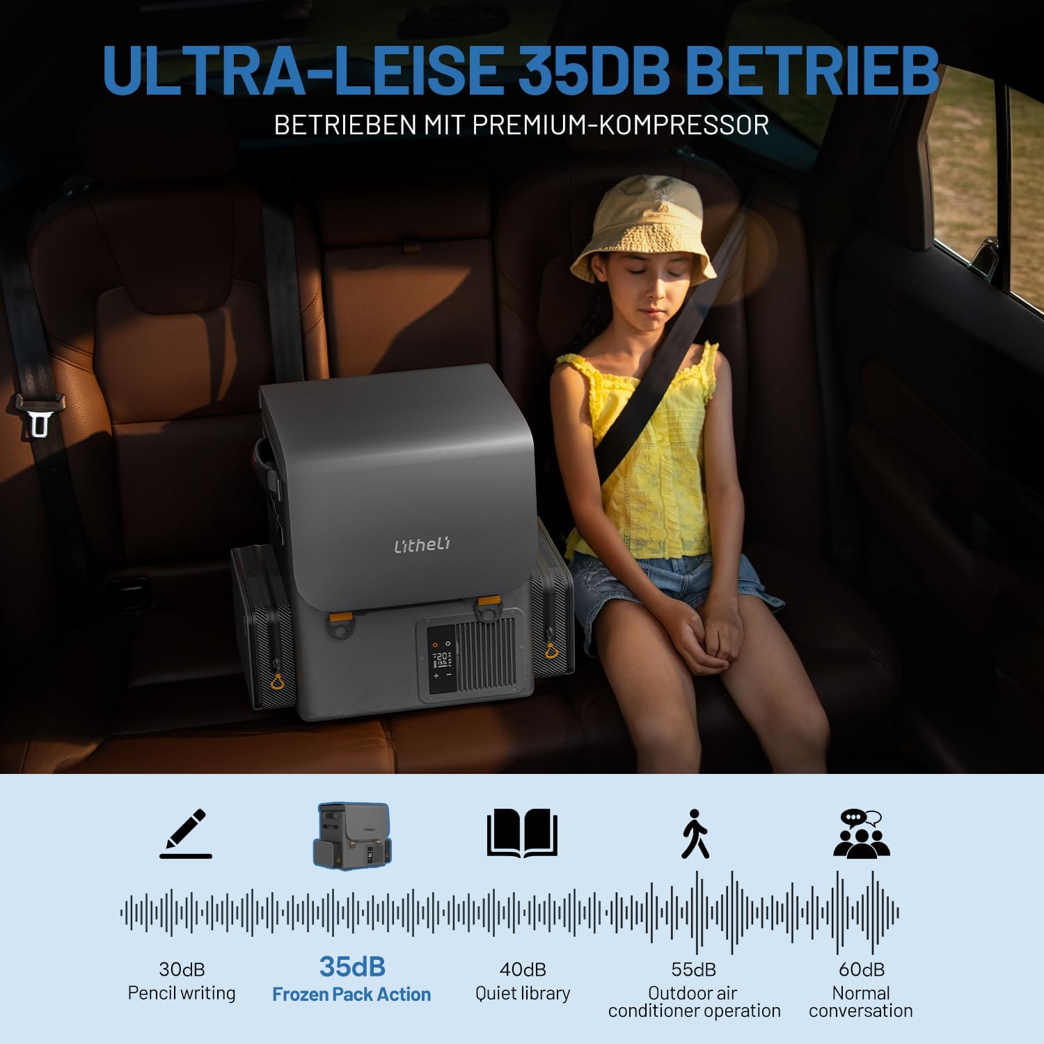 LiTHELi 12V 21Qt Car Refrigerator with 2 Batteries, SE Grey