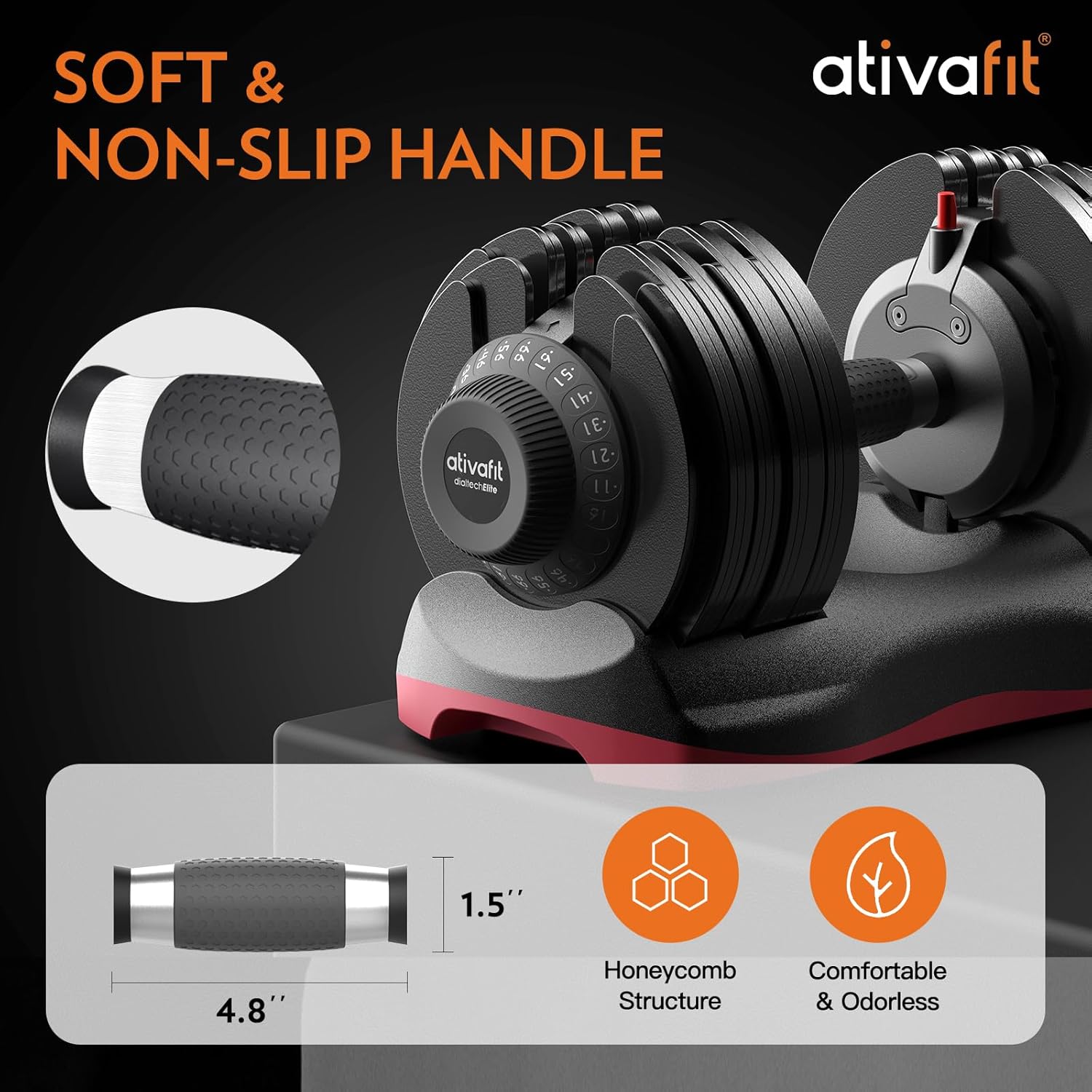 Ativafit Adjustable Dumbbell Set, 27.5–88lbs, Quick Dial, Space Saving