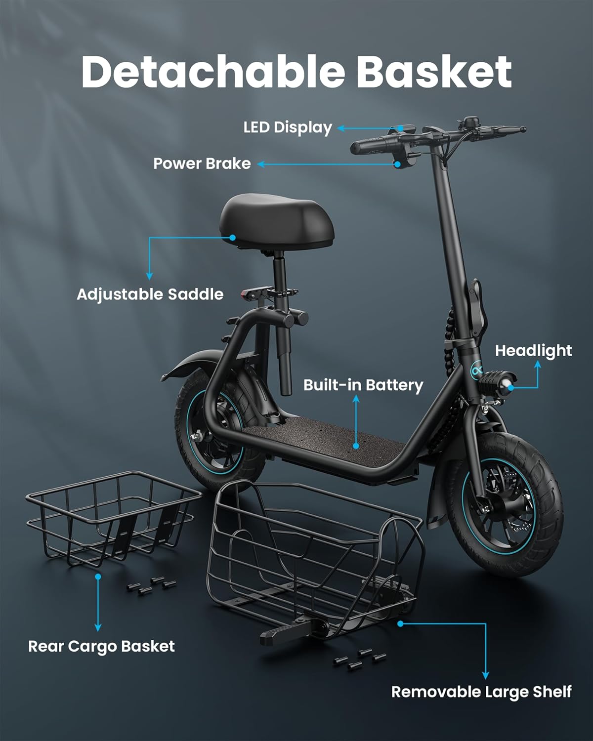 Gyroor Electric Scooter with Basket & Seat, 550W, 20 Mile Range