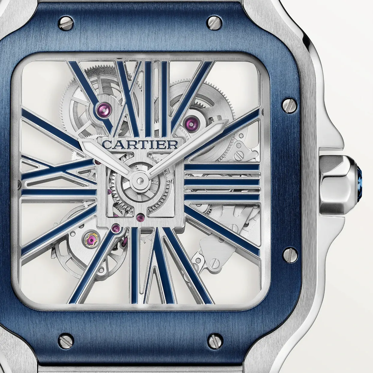 Cartier Santos Large Model Blue Skeleton Watch W2SA0009 - United Luxury
