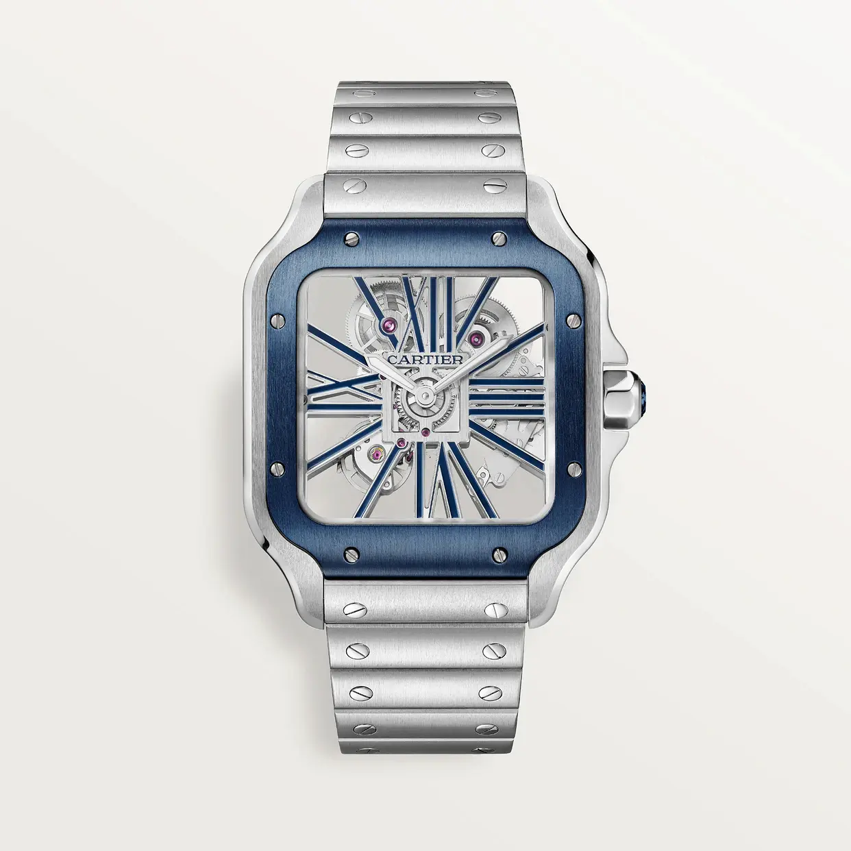 Cartier Santos Large Model Blue Skeleton Watch W2SA0009 - United Luxury