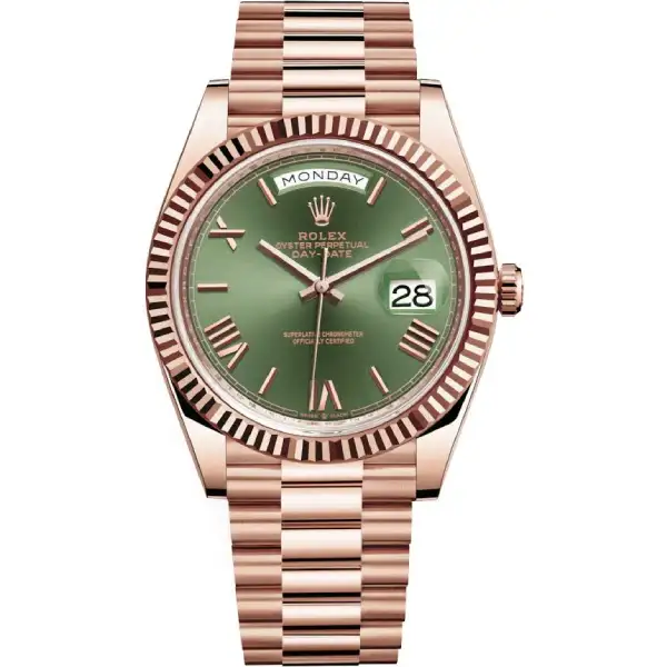 Rolex Day-Date Rose Gold Green Roman Dial Replica - United Luxury