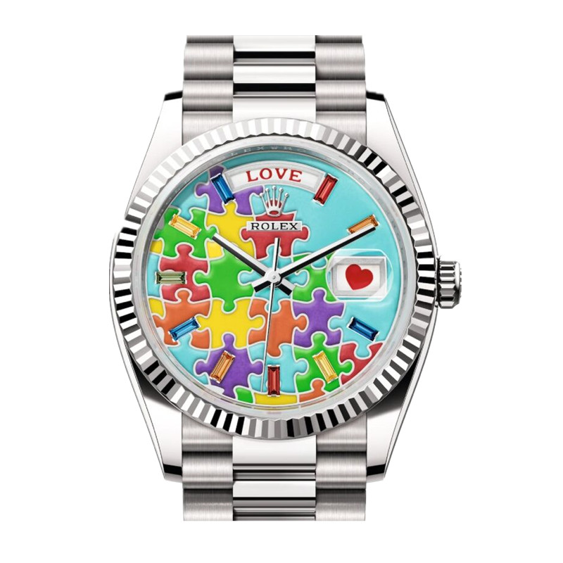 Day-Date 36 Rolex Day-Date 36 President White Gold Jigsaw Emoji Puzzle Dial 128239 - United Luxury