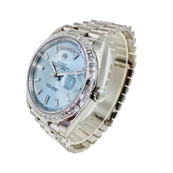 Rolex Day-Date Platinum 228396TBR Ice Blue Baguette Index Replica - United Luxury